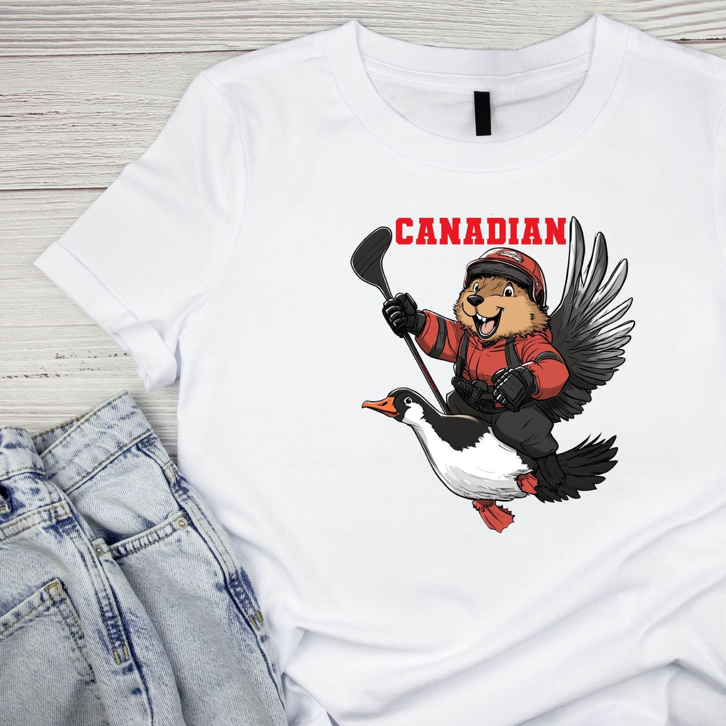 Canadian Hockey Beaver Goose T-Shirt | July 1st Graphic Tee | Canada Day Shirt