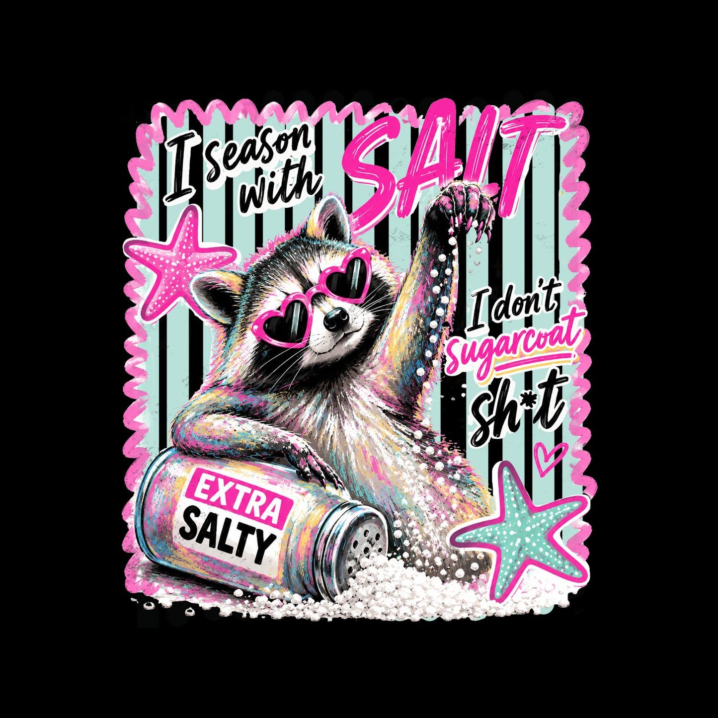 I Season With Salt Raccoon Extra Salty T-Shirt | Summer Graphic Tee | Beach Shirt