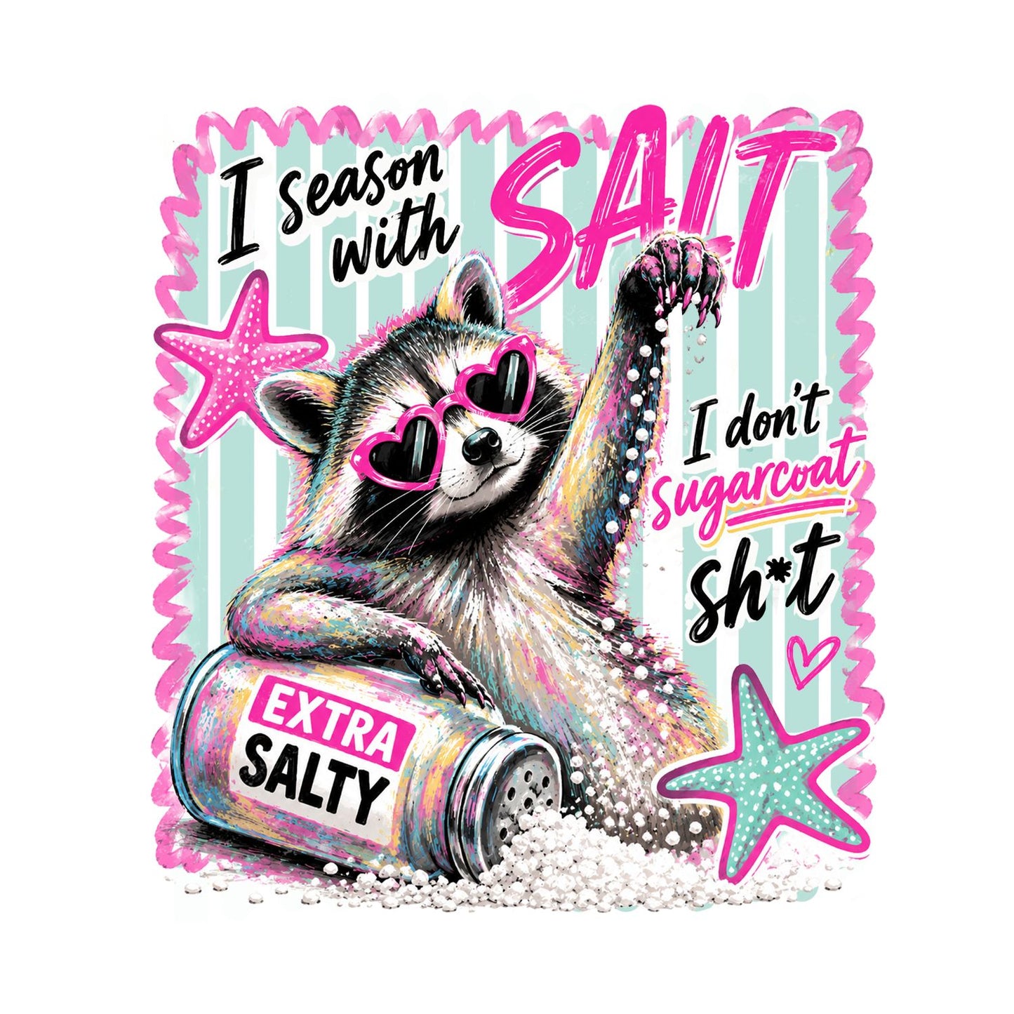I Season With Salt Raccoon Extra Salty T-Shirt | Summer Graphic Tee | Beach Shirt