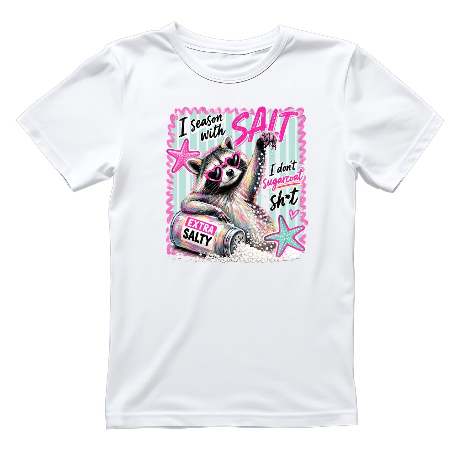 I Season With Salt Raccoon Extra Salty T-Shirt | Summer Graphic Tee | Beach Shirt