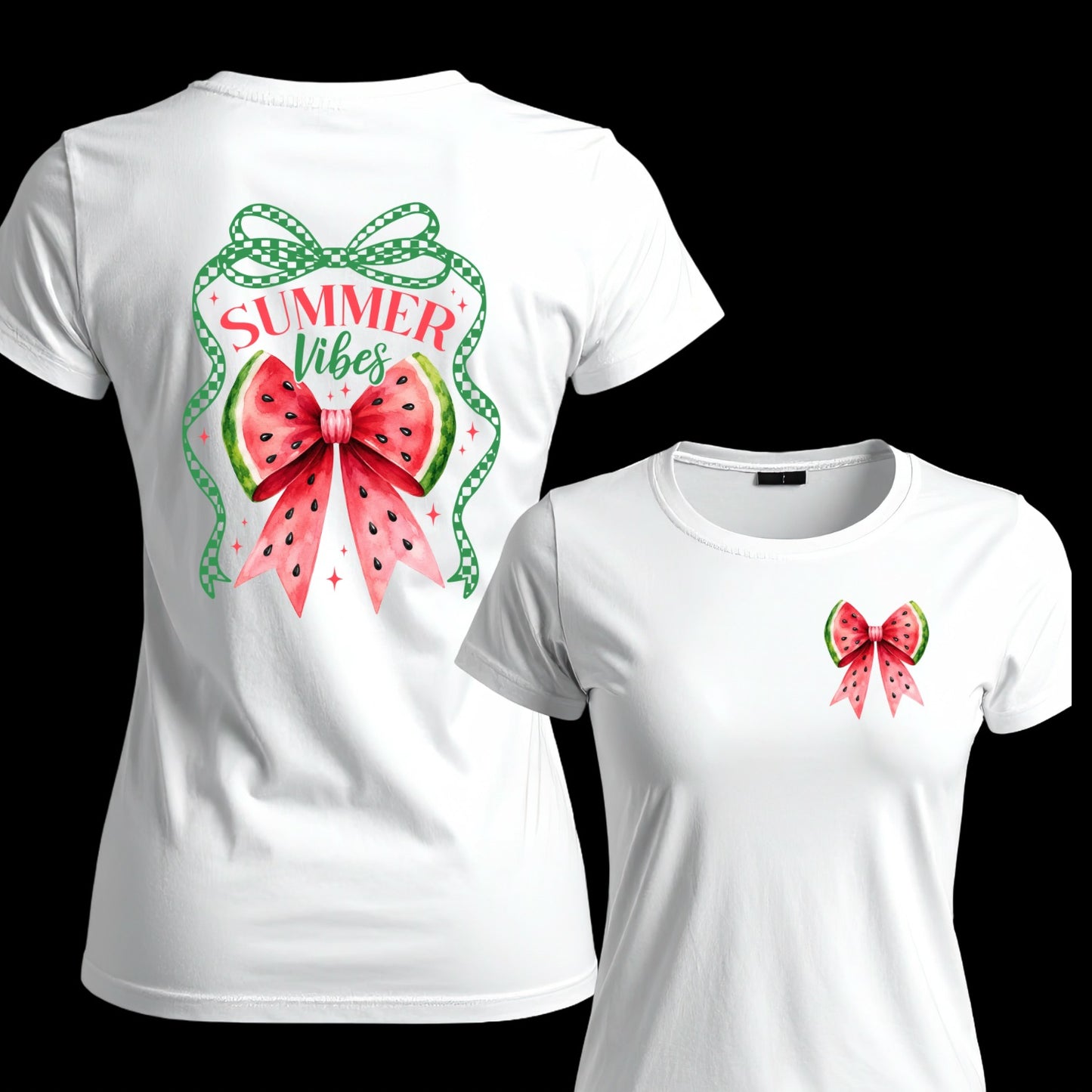 Summer Vibes Watermelon Bow (DOUBLE-SIDED)  T-shirt | Fruity Graphic Tee | Printed Shirt |