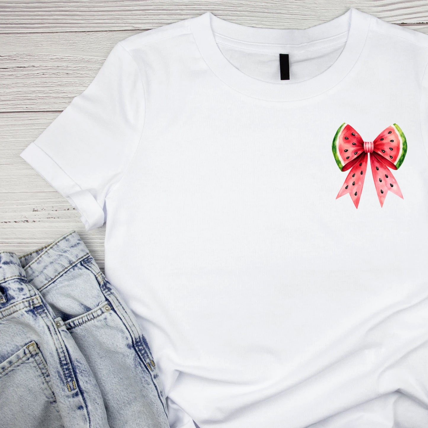 Summer Vibes Watermelon Bow (DOUBLE-SIDED)  T-shirt | Fruity Graphic Tee | Printed Shirt |