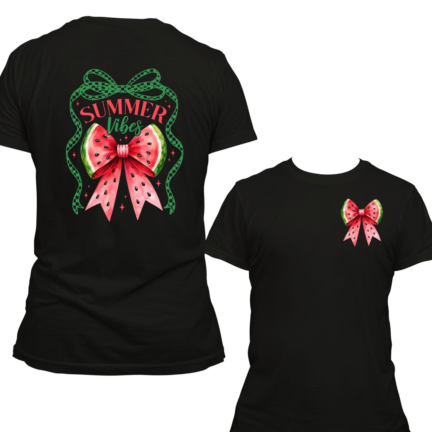 Summer Vibes Watermelon Bow (DOUBLE-SIDED)  T-shirt | Fruity Graphic Tee | Printed Shirt |