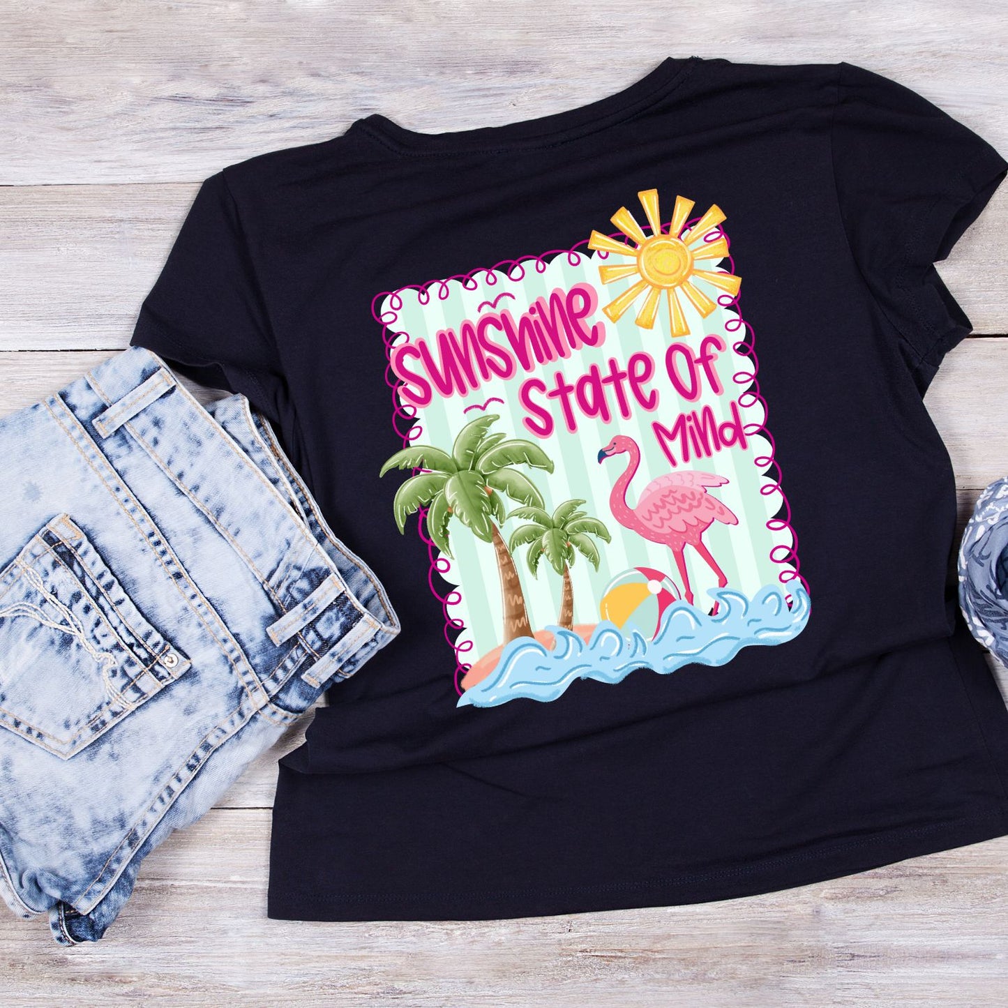 Sunshine State Of Mind Flamingo T-Shirt | Summer Graphic Tee | Beach Shirt