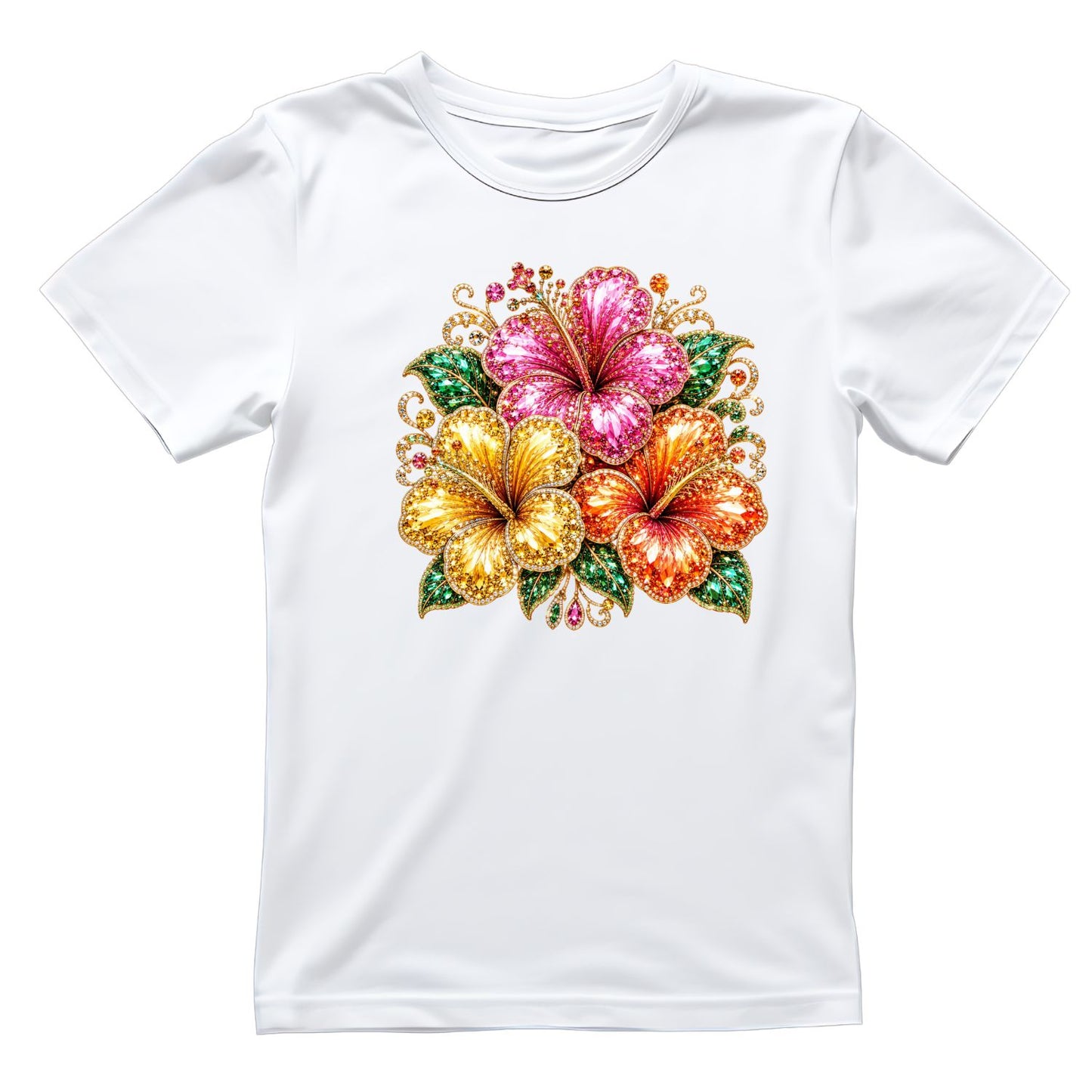 Glitter-look Hibiscus Florals T-Shirt | Summer Graphic Tee | Beach Shirt