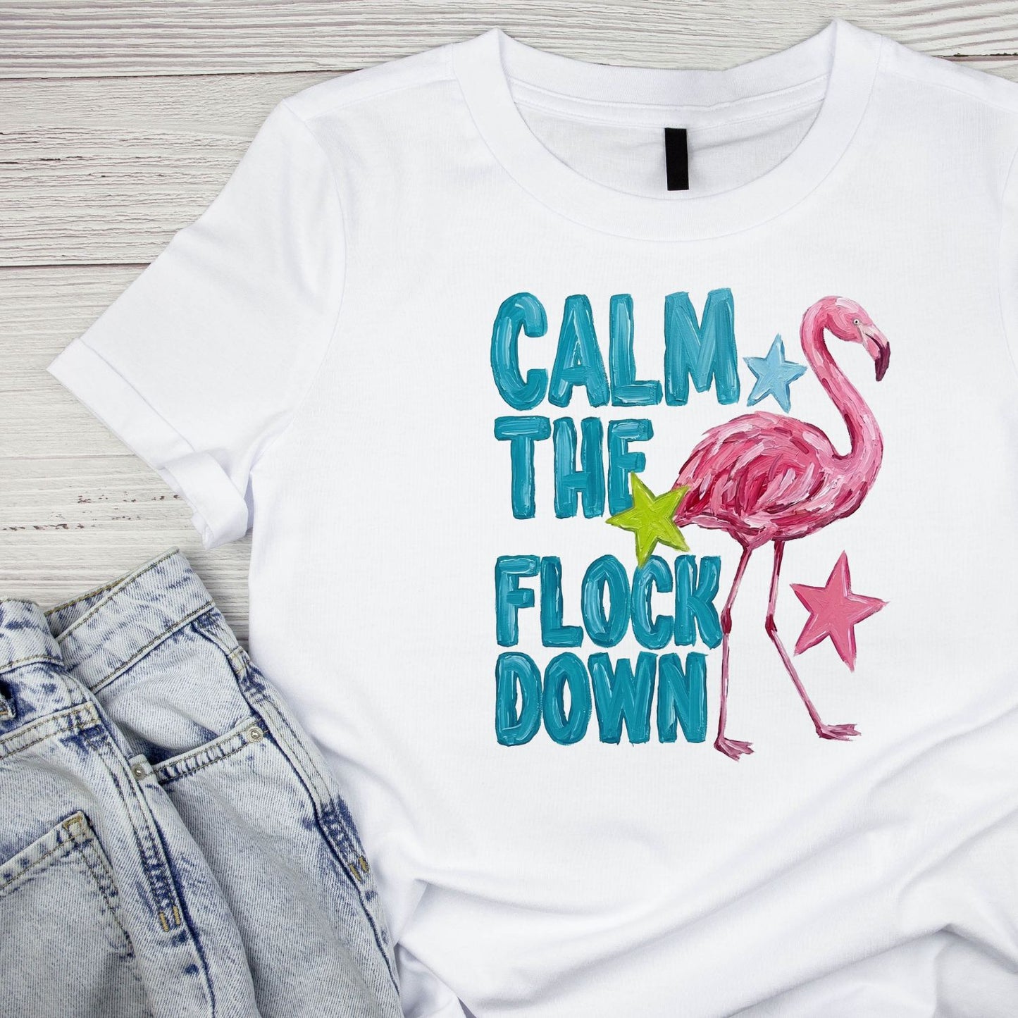 Calm The Flock Down Flamingo Shirt | Summer Graphic Tee | Beach Shirt