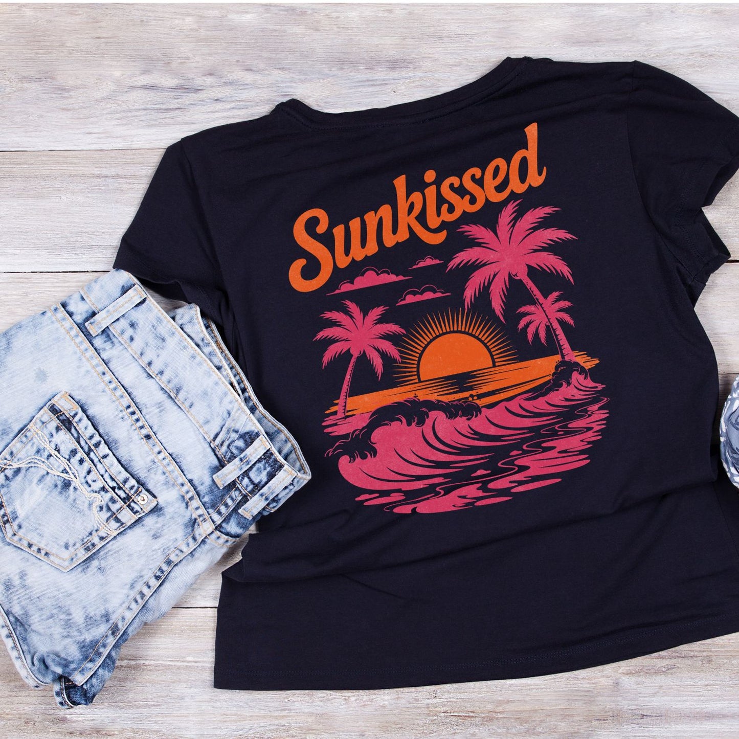 Sun-kissed Pink & Orange Beach T-Shirt | Summer Graphic Tee | Beach Shirt
