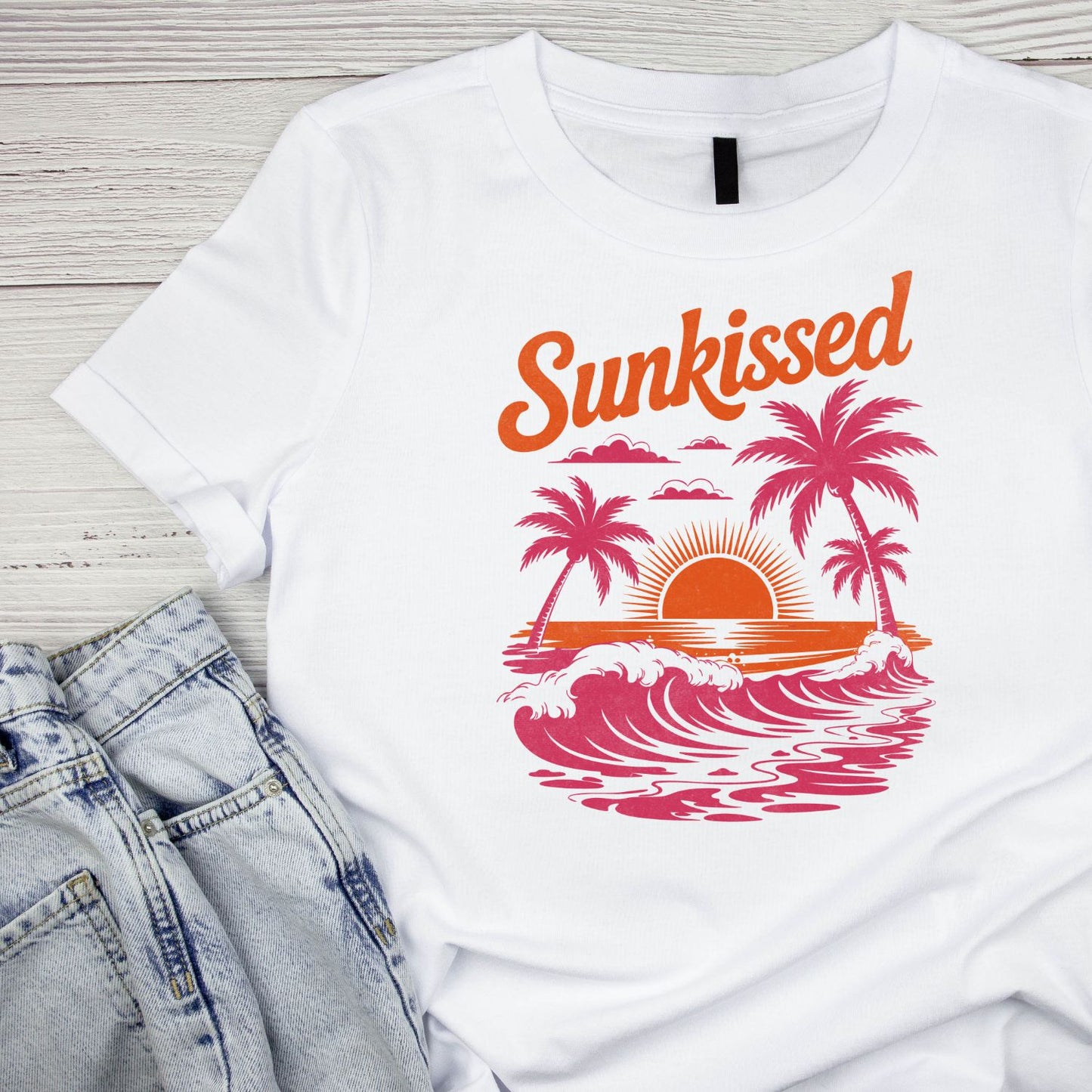 Sun-kissed Pink & Orange Beach T-Shirt | Summer Graphic Tee | Beach Shirt