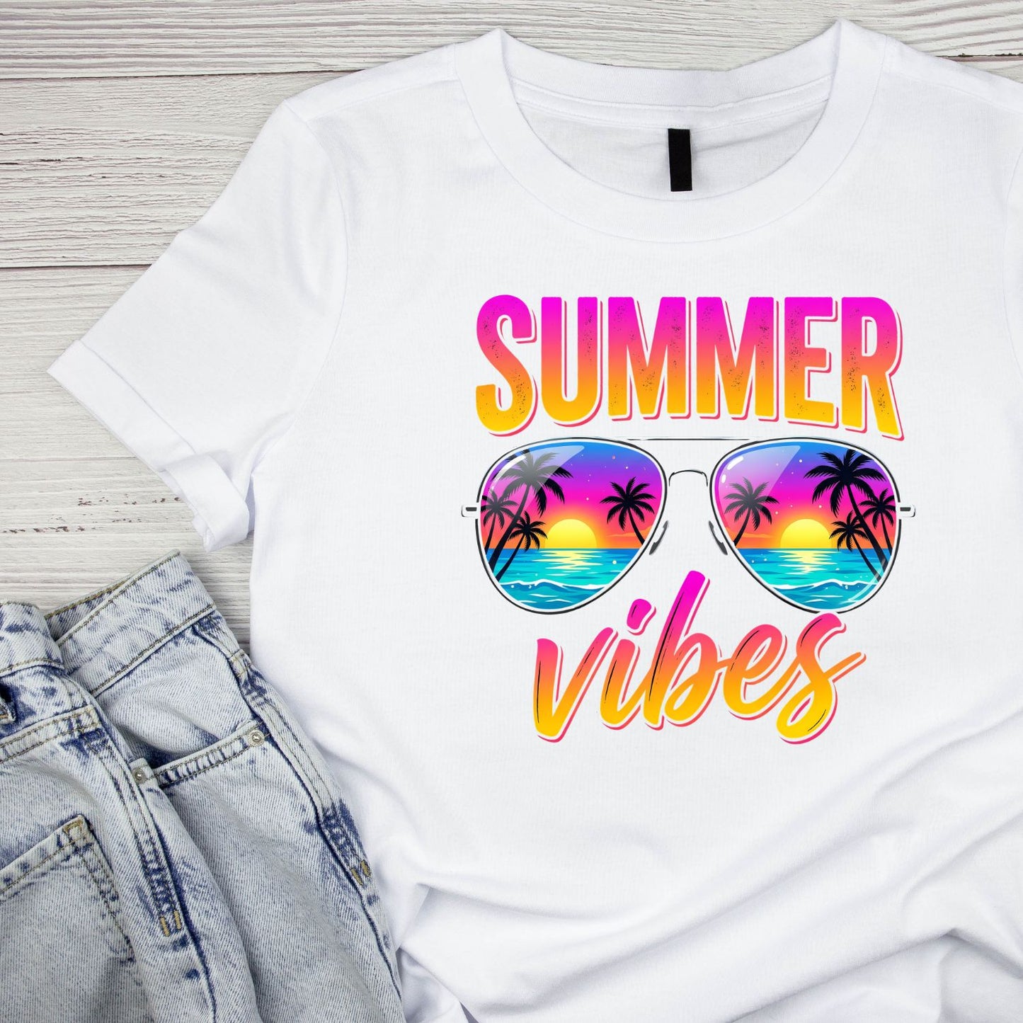 Summer Vibes Bright Sunglasses T-Shirt | Summer Graphic Tee | Beach Shirt