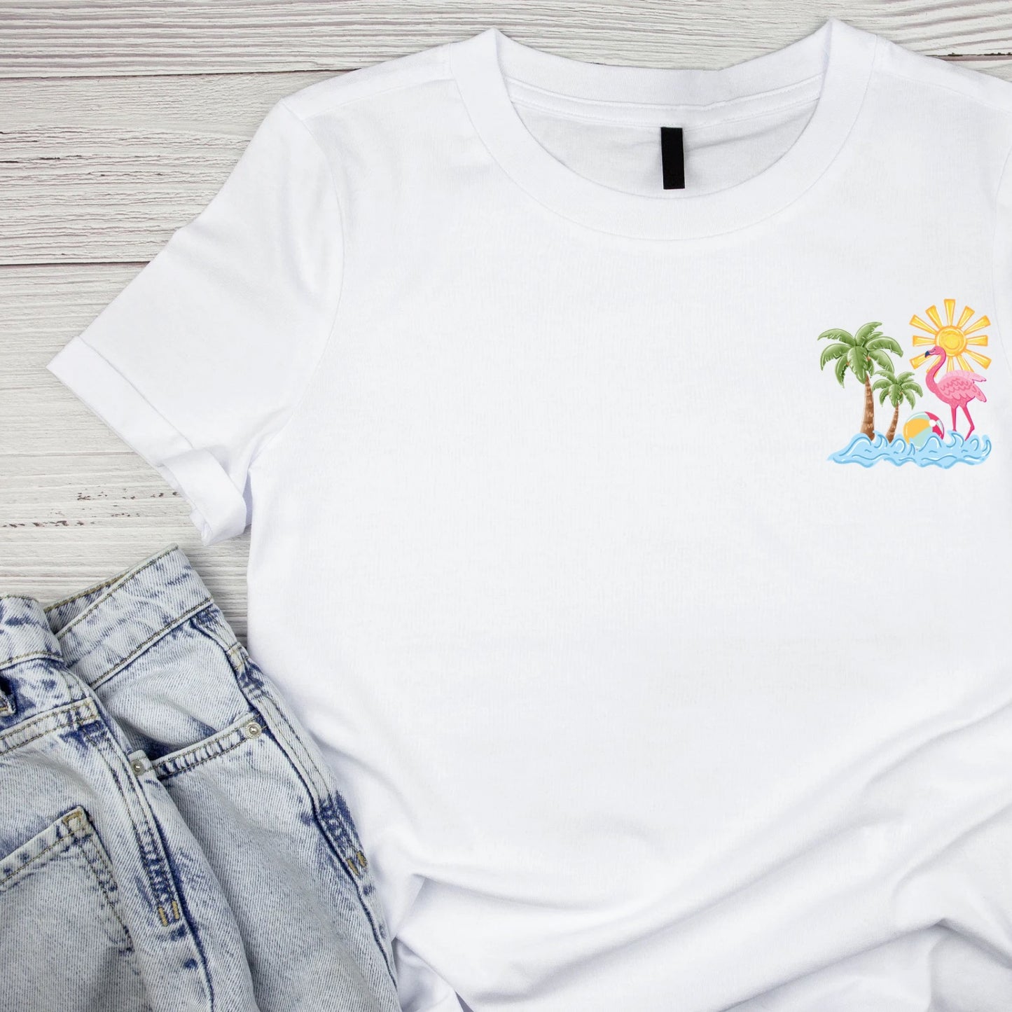 Sunshine State of Mind Flamingo (DOUBLE-SIDED)  T-shirt | Sunmer Graphic Tee | Beach Printed Shirt |