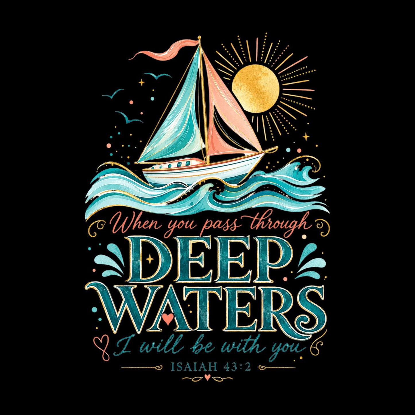 When You Pass Through Deep Waters, I Will Be With You T-Shirt | Religious Graphic Tee | Faith Shirt