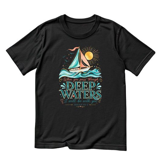 When You Pass Through Deep Waters, I Will Be With You T-Shirt | Religious Graphic Tee | Faith Shirt