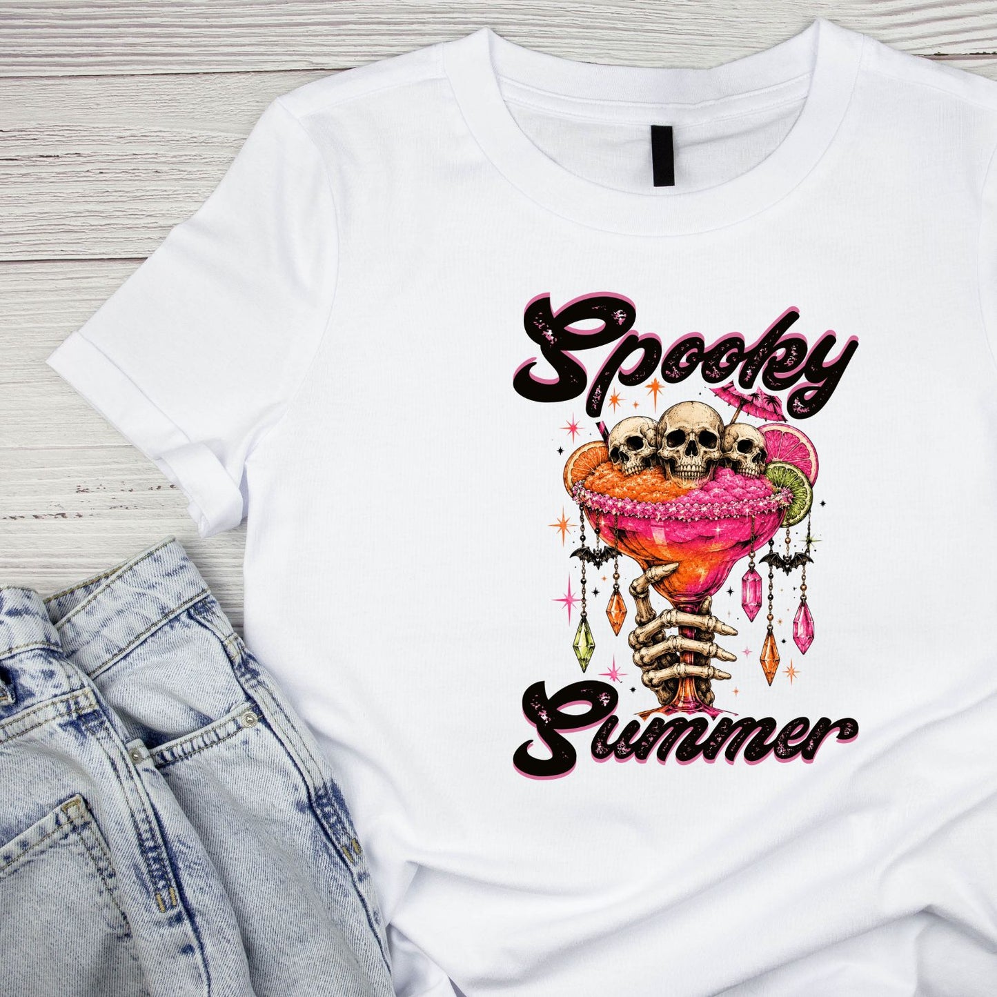 Spooky Summer Skeleton Cocktail T-Shirt | Summer Graphic Tee | Beach Shirt