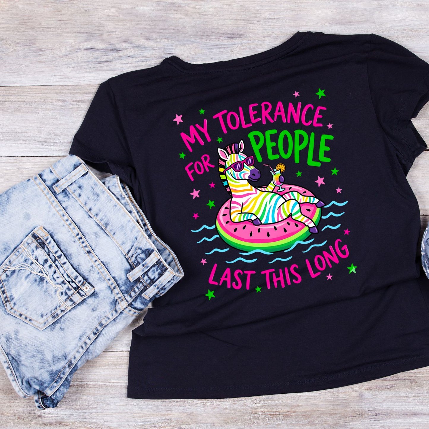 My Tolerance For People Last This Long Zebra T-Shirt | Sarcasm Graphic Tee | Summer Shirt