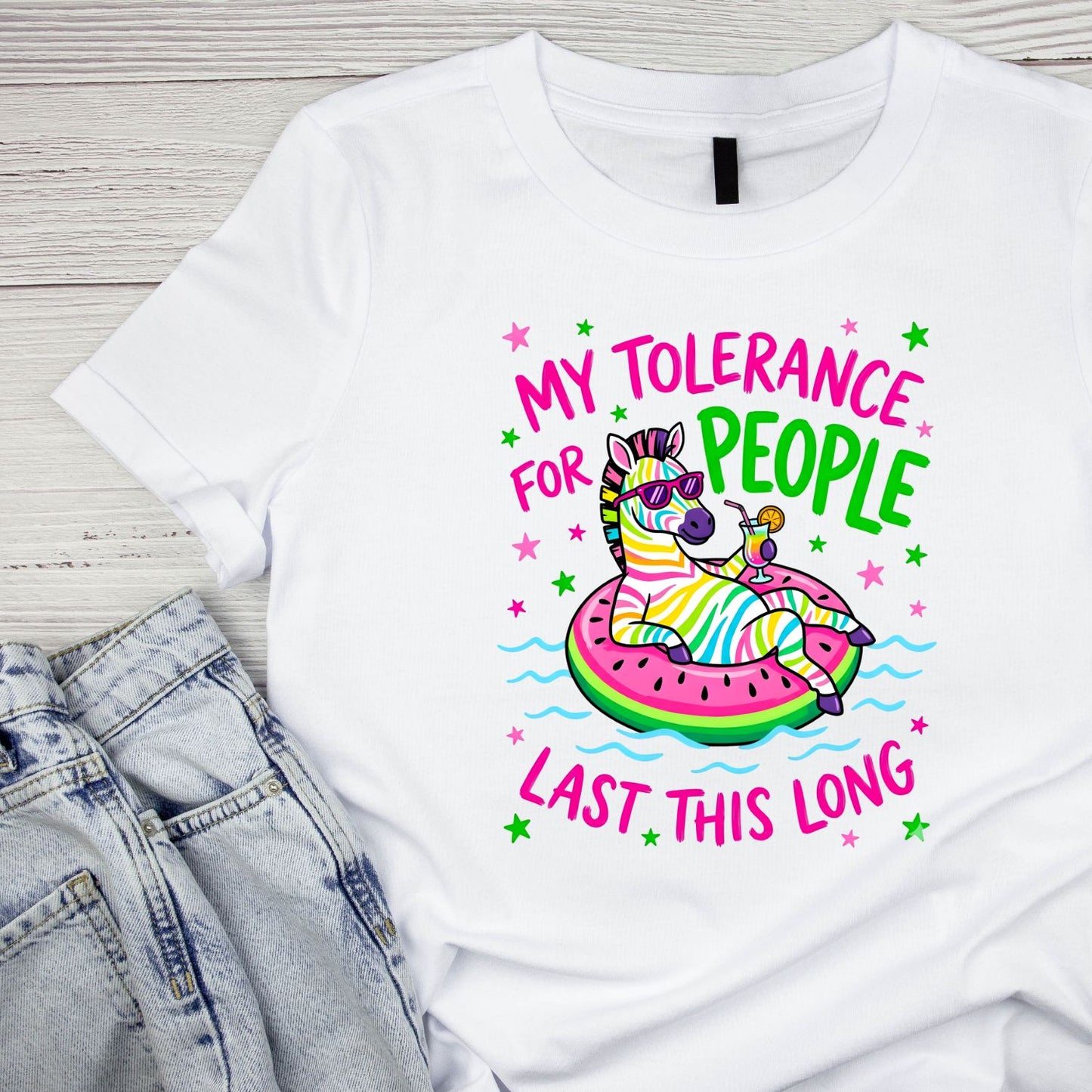 My Tolerance For People Last This Long Zebra T-Shirt | Sarcasm Graphic Tee | Summer Shirt