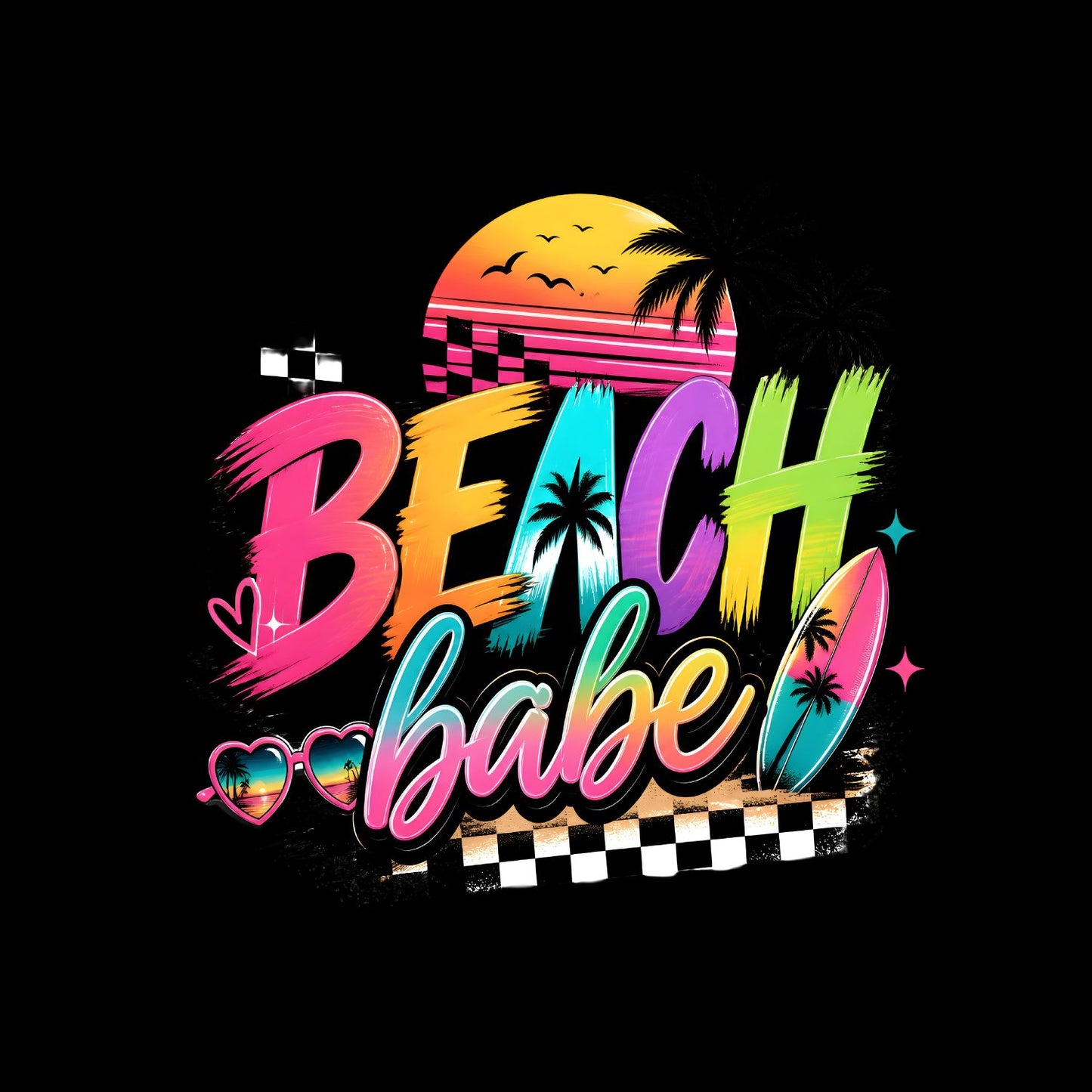 Beach Babe Retro Vibrant T-Shirt | Summer Graphic Tee | Beach Shirt