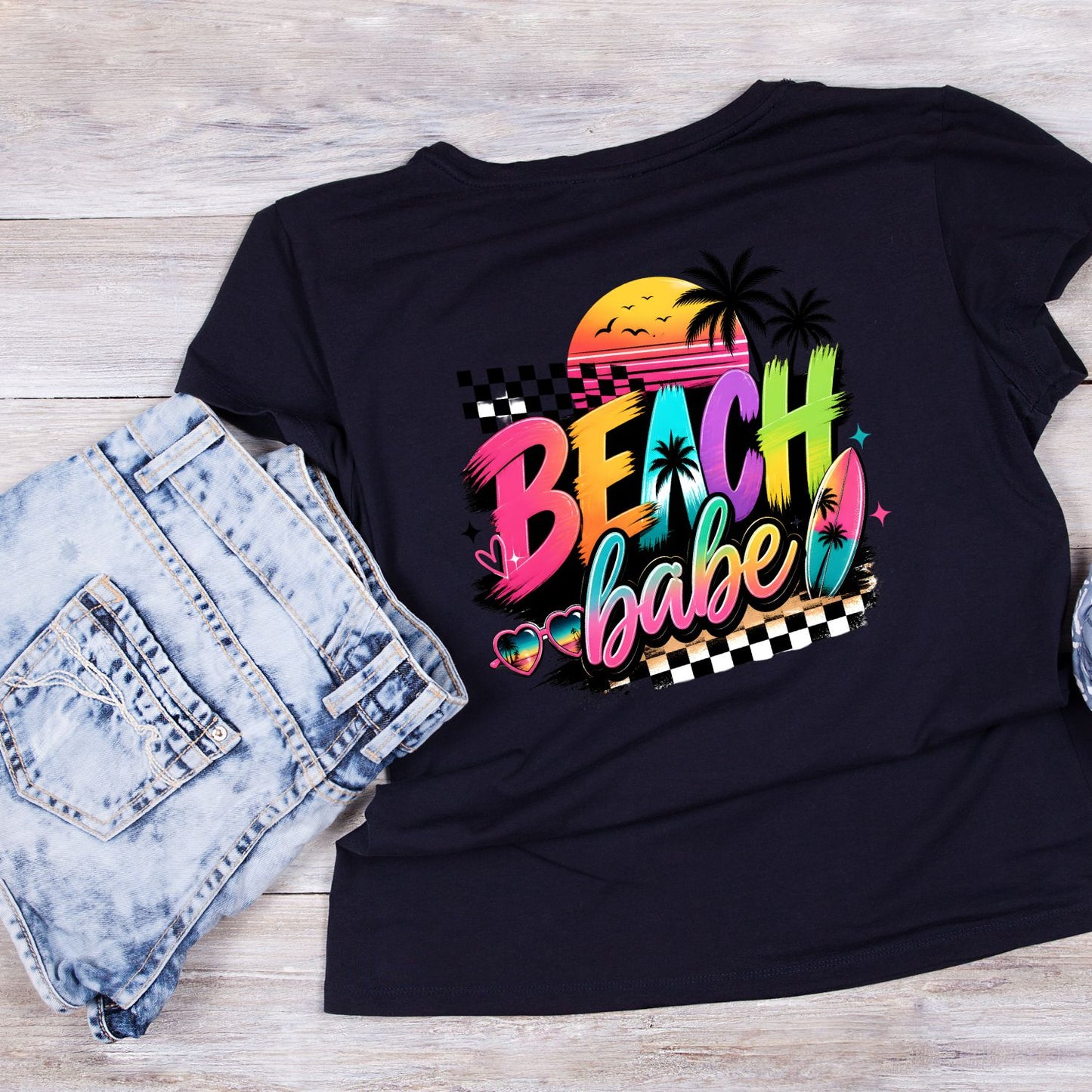 Beach Babe Retro Vibrant T-Shirt | Summer Graphic Tee | Beach Shirt