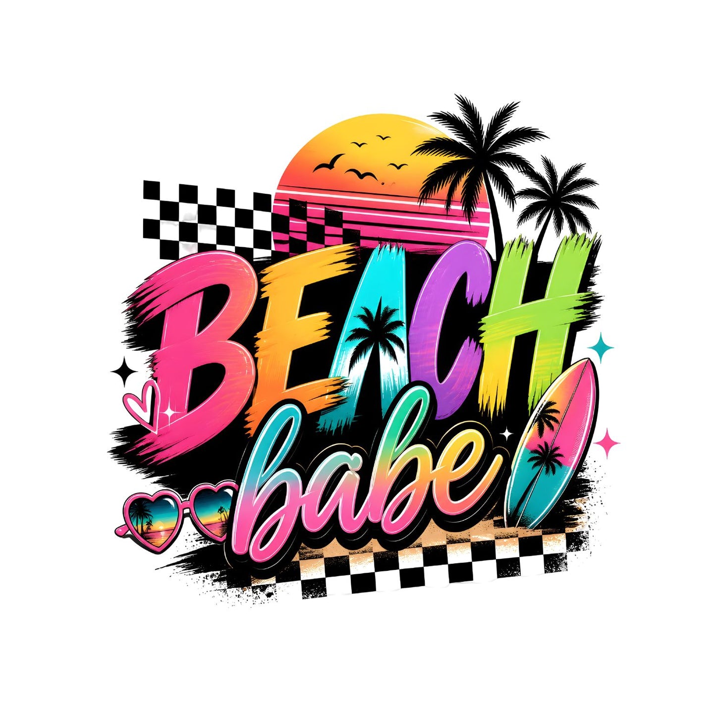Beach Babe Retro Vibrant T-Shirt | Summer Graphic Tee | Beach Shirt