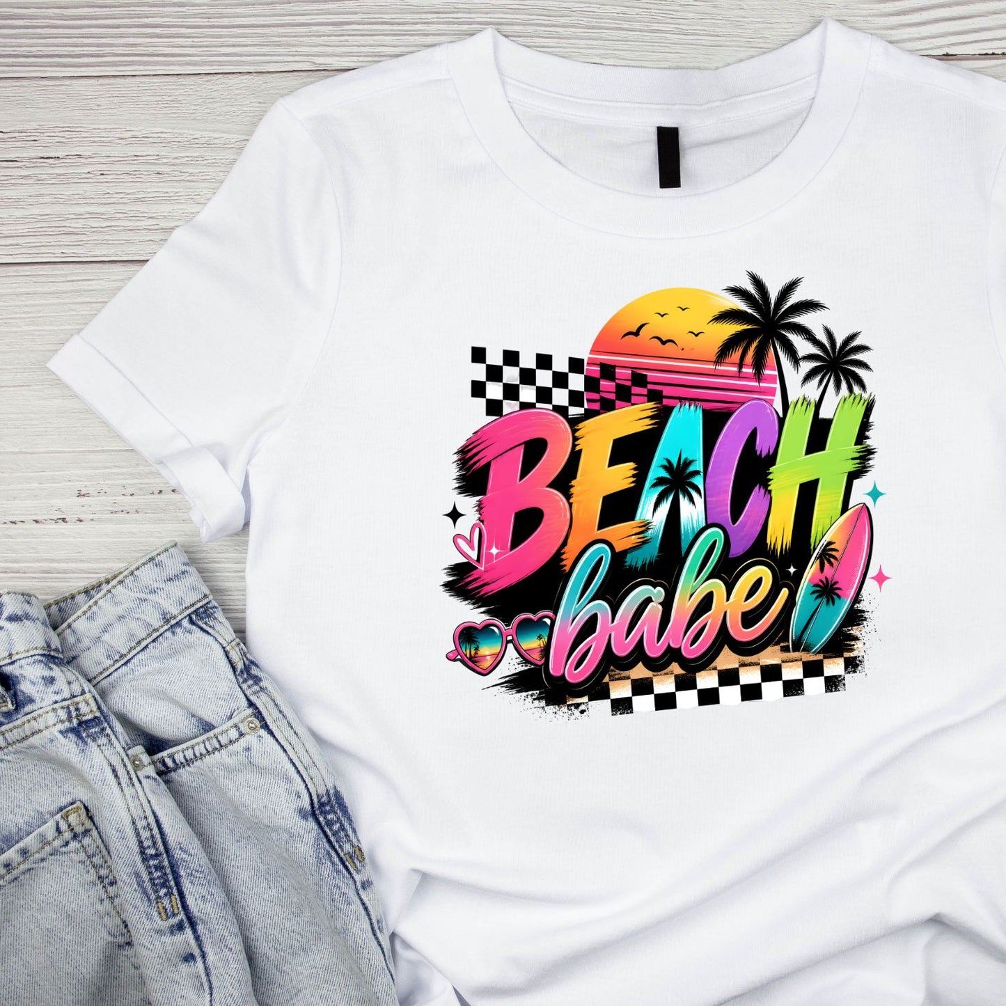 Beach Babe Retro Vibrant T-Shirt | Summer Graphic Tee | Beach Shirt