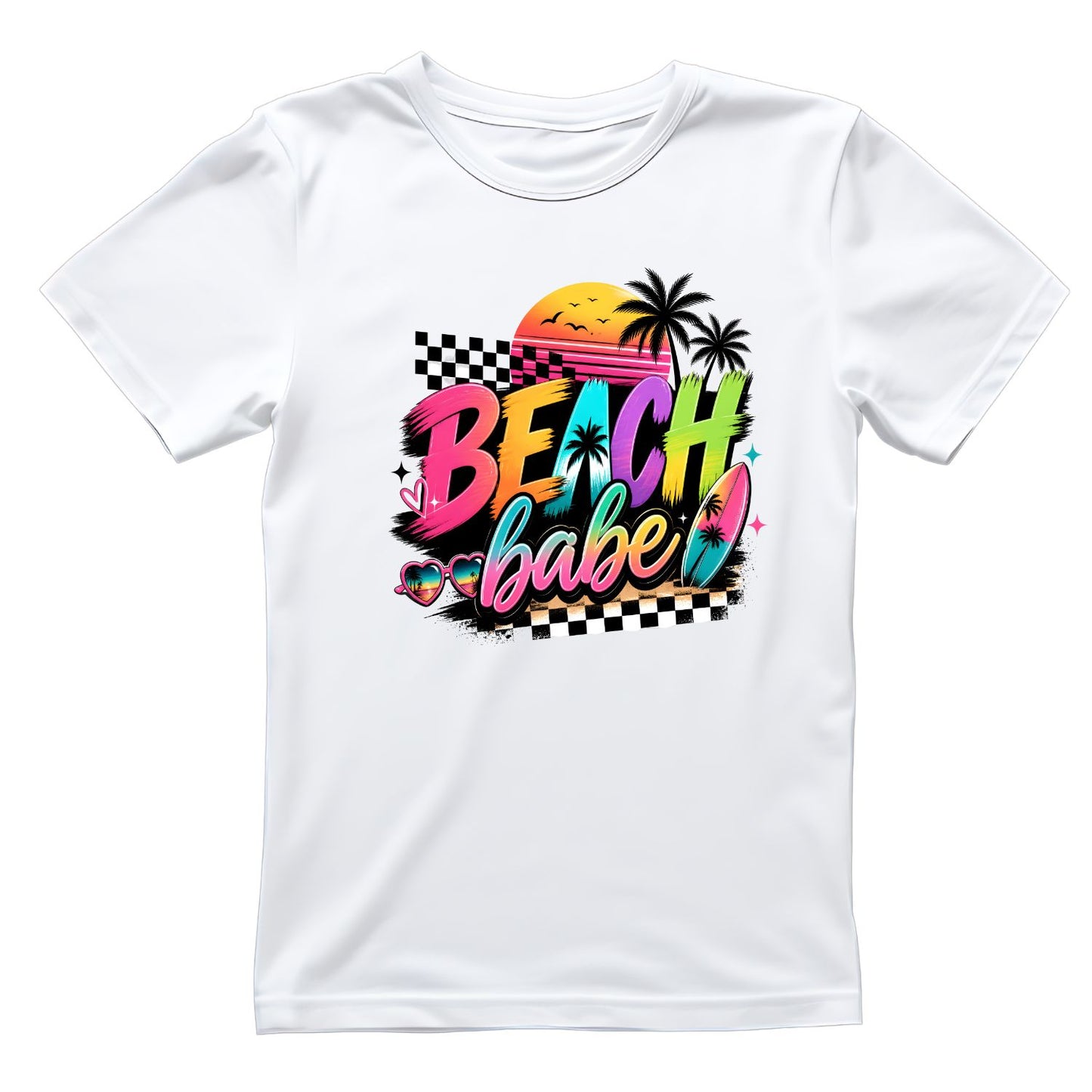 Beach Babe Retro Vibrant T-Shirt | Summer Graphic Tee | Beach Shirt