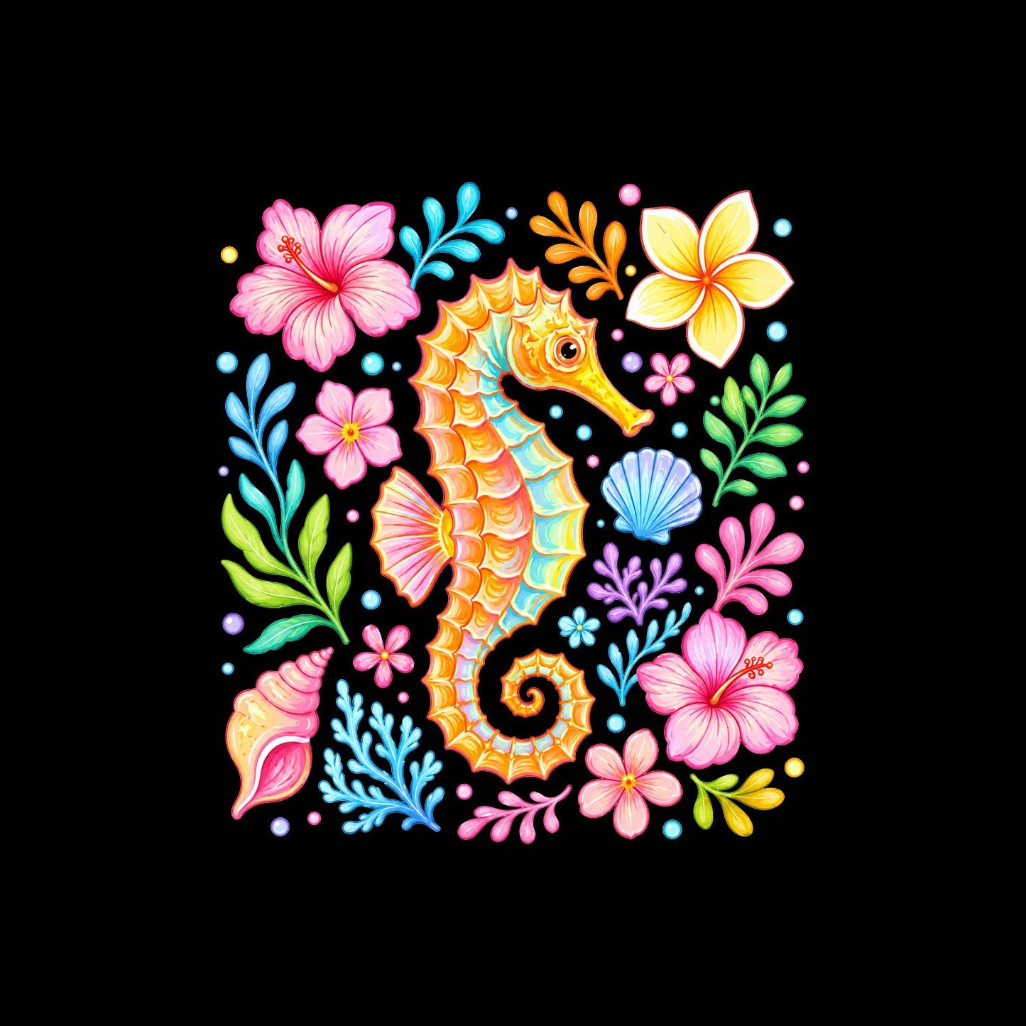 Seahorse Floral T-Shirt | Summer Graphic Tee | Beach Shirt