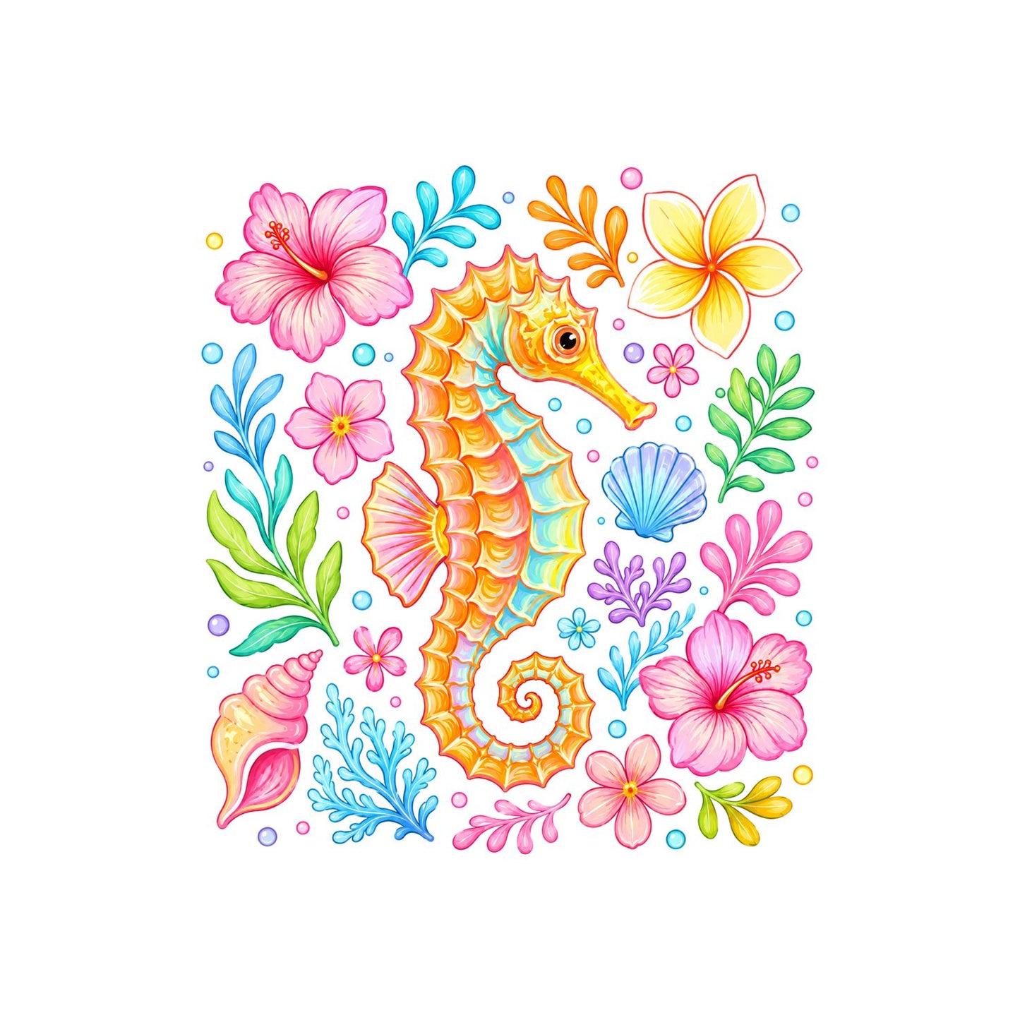 Seahorse Floral T-Shirt | Summer Graphic Tee | Beach Shirt