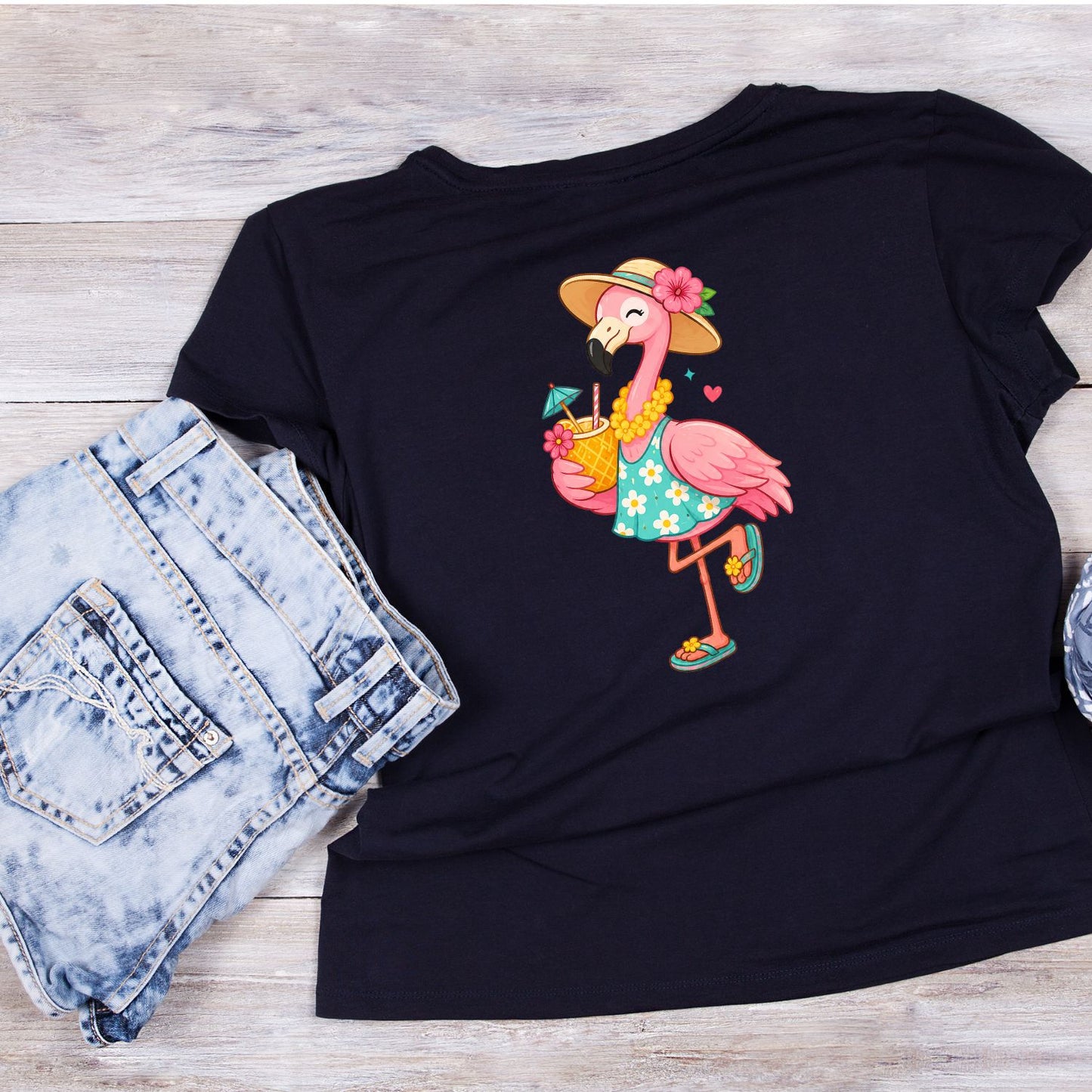 Cocktail Drinking Flamingo T-Shirt | Summer Graphic Tee | Beach Shirt