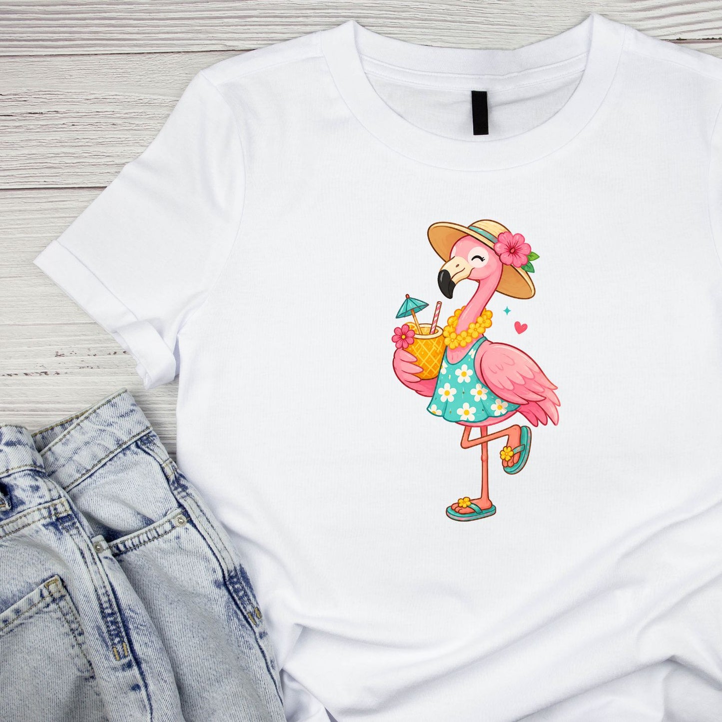 Cocktail Drinking Flamingo T-Shirt | Summer Graphic Tee | Beach Shirt