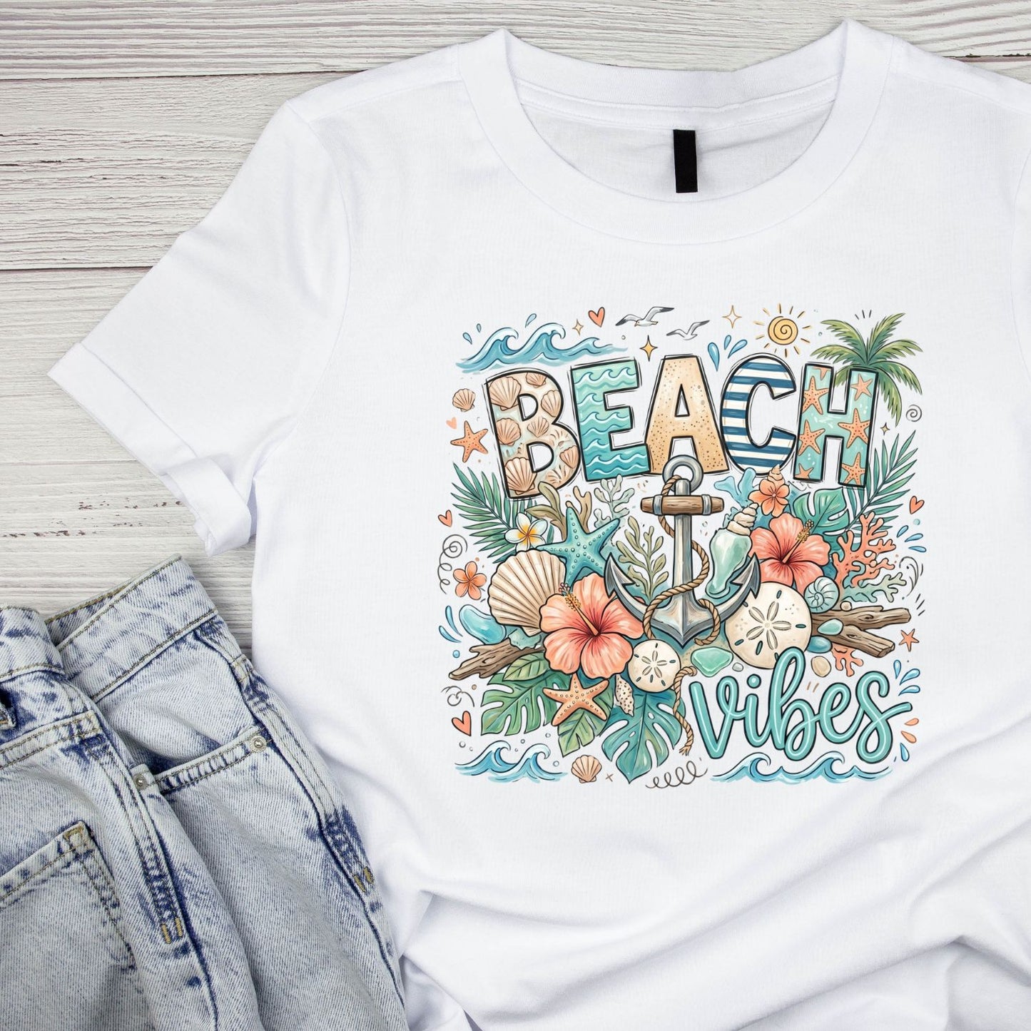 Beach Vibes Anchor T-Shirt | Summer Graphic Tee | Beach Shirt