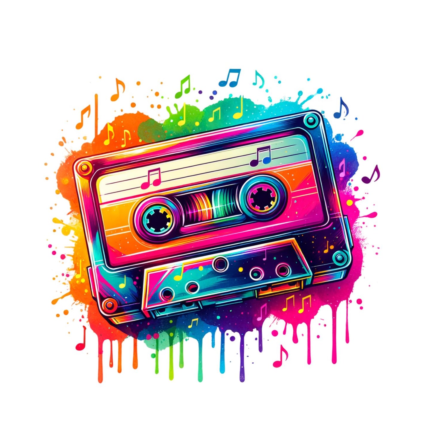 Colour Splash Retro Cassette Tape T-Shirt| Music | Songs