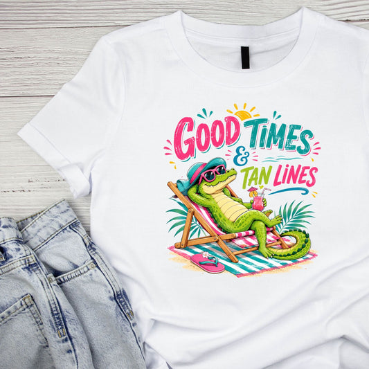 Good Times & Tan Lines Alligator T-Shirt | Summer Graphic Tee | Beach Shirt
