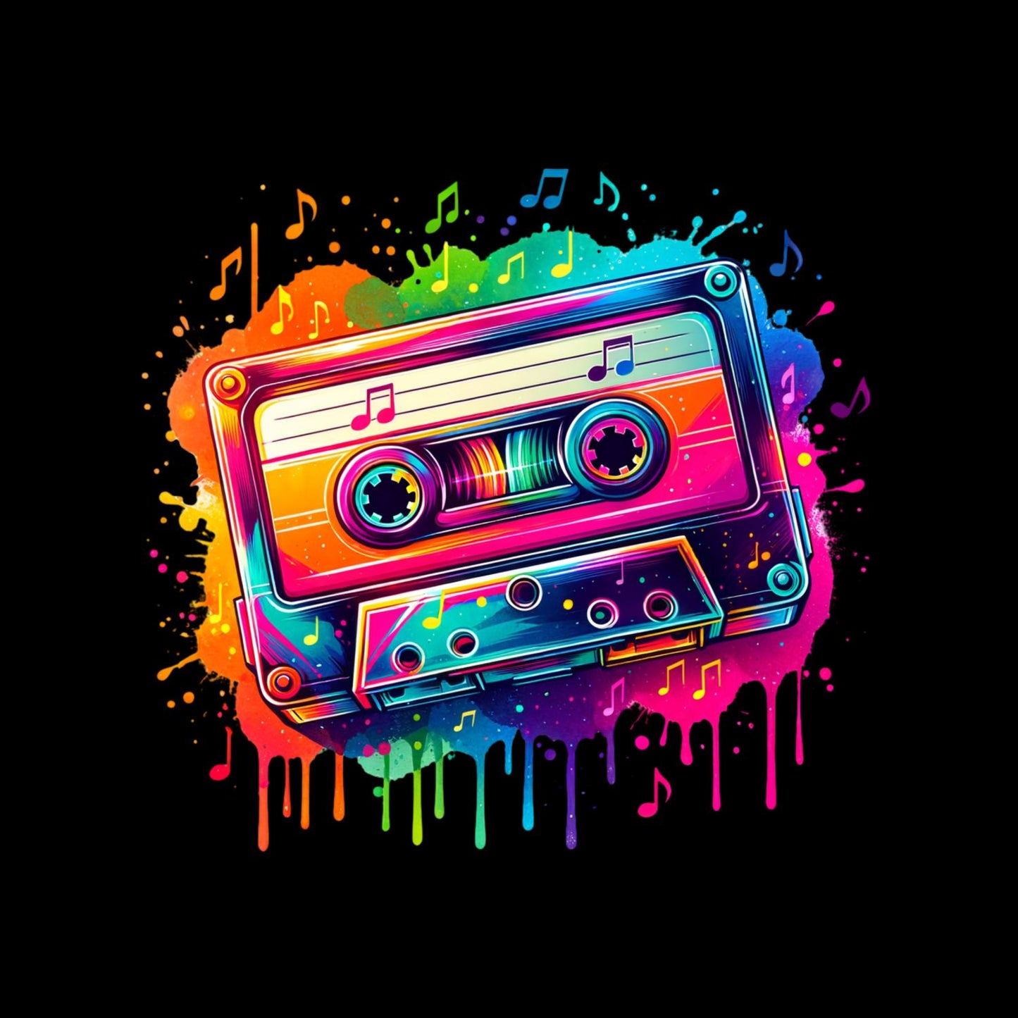 Colour Splash Retro Cassette Tape T-Shirt| Music | Songs