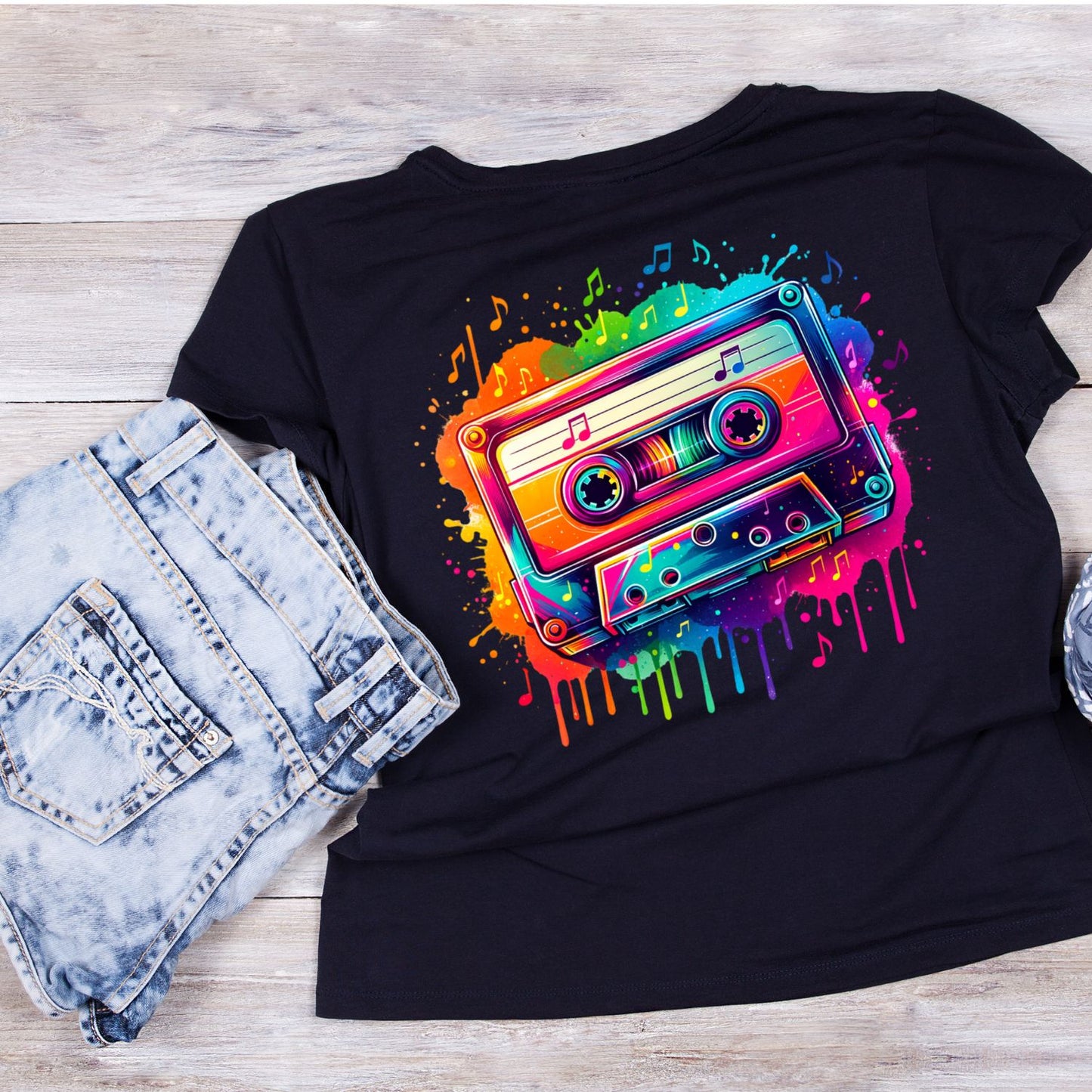Colour Splash Retro Cassette Tape T-Shirt| Music | Songs