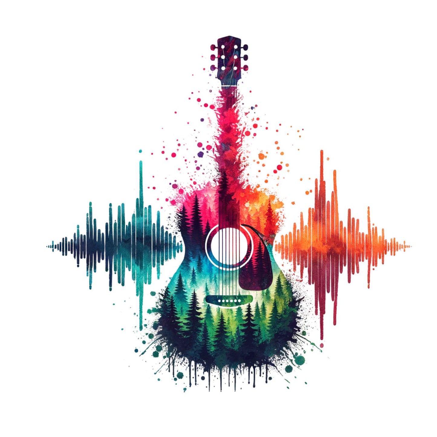 Colour Splash Guitar Forest T-Shirt| Music | Songs | Band