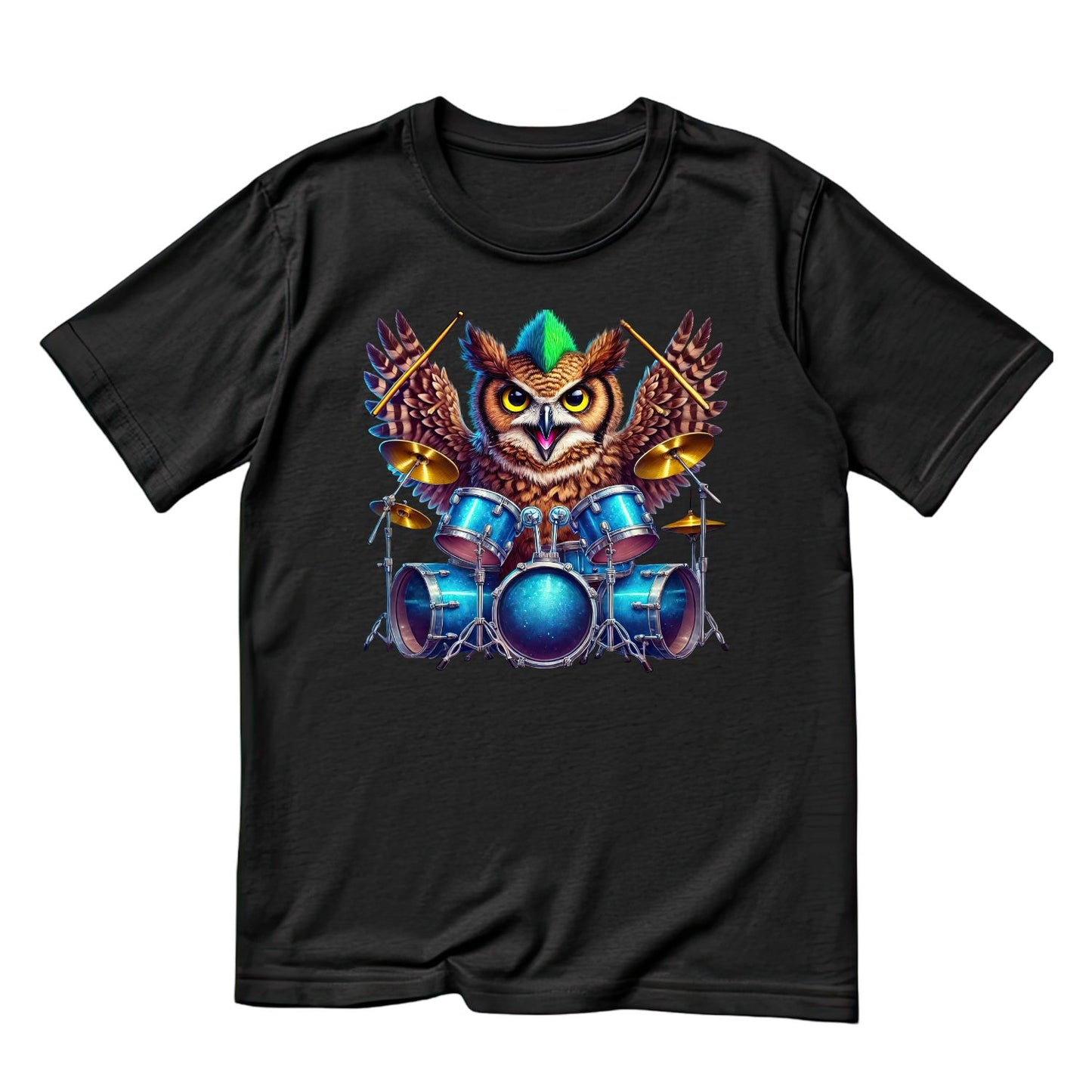 Owl Drummer Mohawk Green T-Shirt| Music | Songs | Band| Graphic Tee