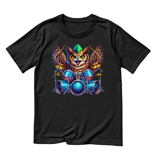 Owl Drummer Mohawk Green T-Shirt| Music | Songs | Band| Graphic Tee