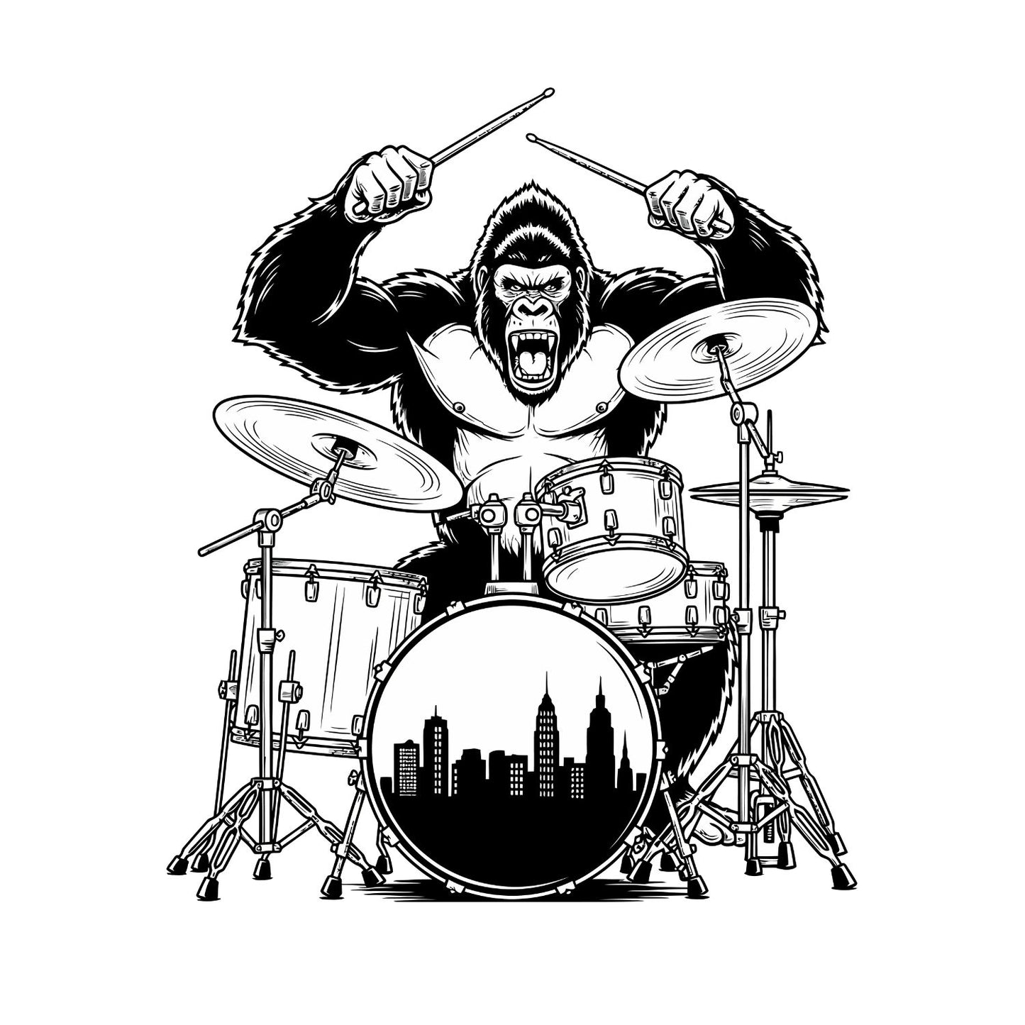 Gorilla Playing Drums City Drum T-Shirt| Music | Songs | Band| Graphic Tee