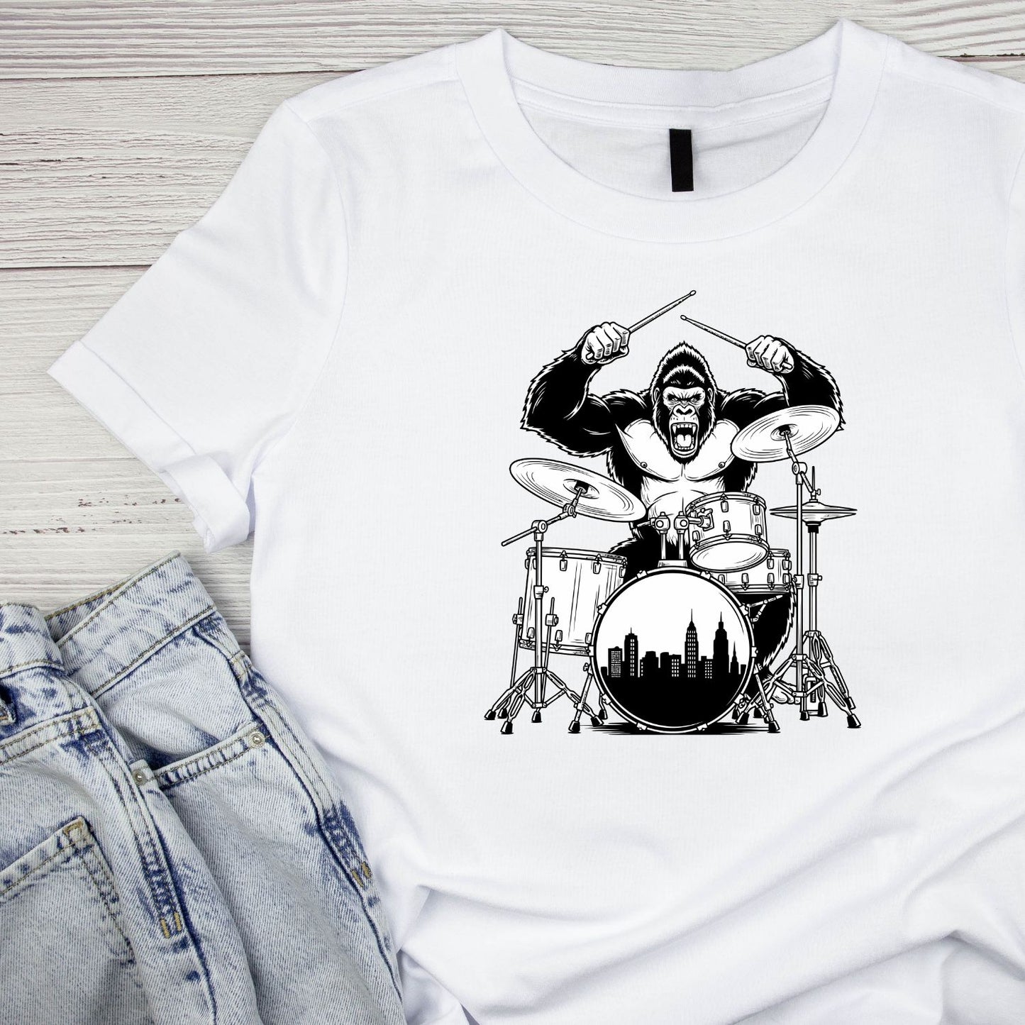 Gorilla Playing Drums City Drum T-Shirt| Music | Songs | Band| Graphic Tee