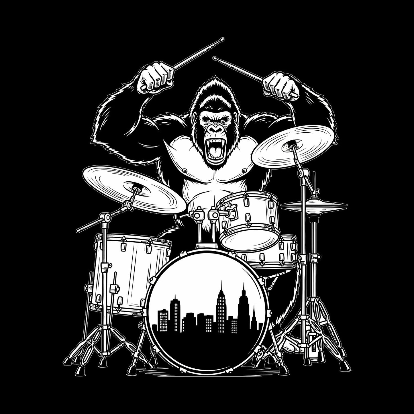 Gorilla Playing Drums City Drum T-Shirt| Music | Songs | Band| Graphic Tee