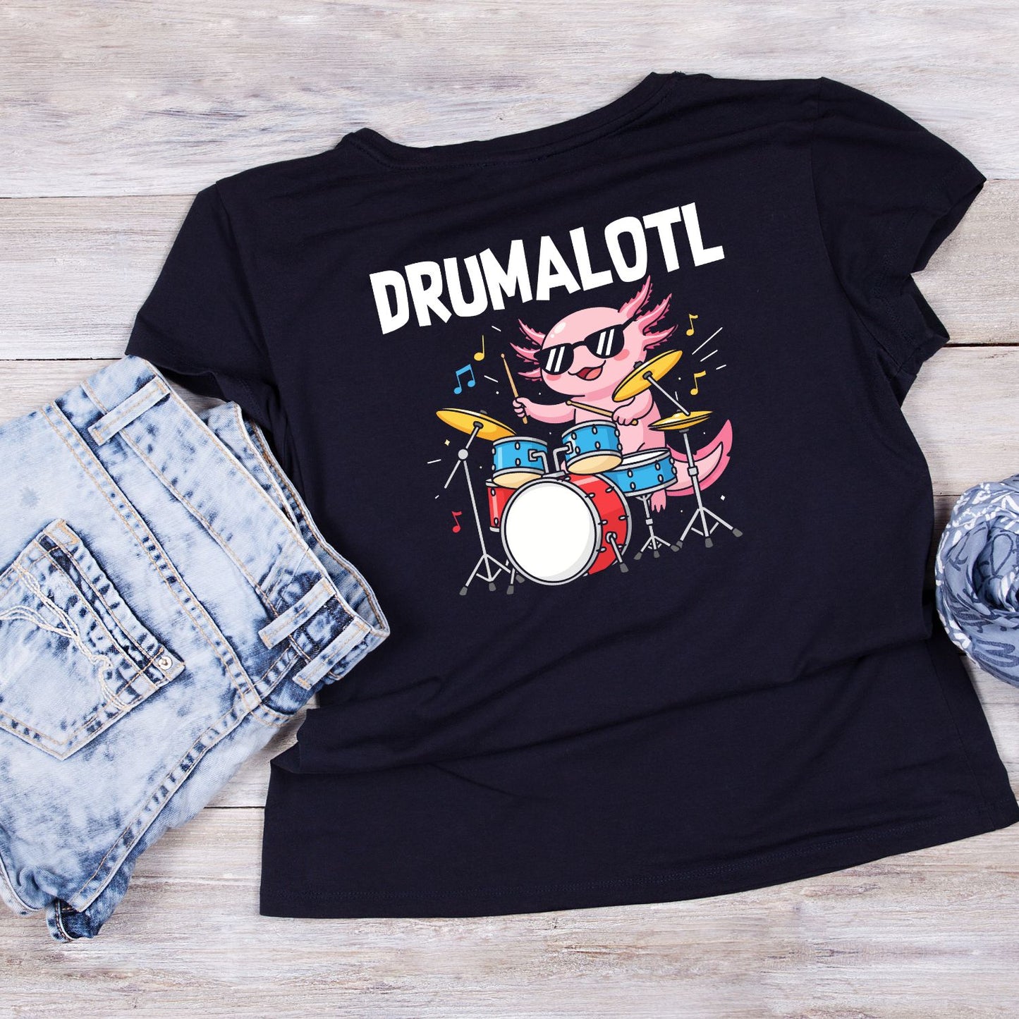 Drumalotl T-Shirt | Gift | Drums | Music | Band | Graphic Tee | Axolotl