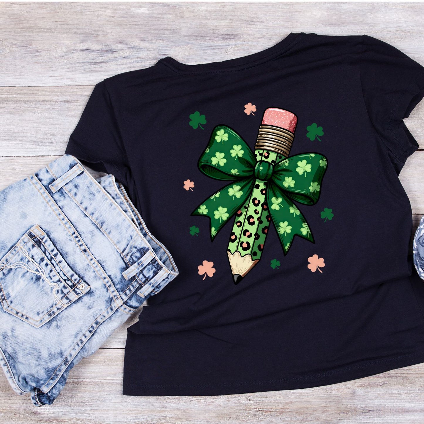 Pencil St. Patrick’s Day Bow T-shirt | St Patrick’s Day T-shirt | Shamrock | Graphic Tee | Printed Shirt | Teacher