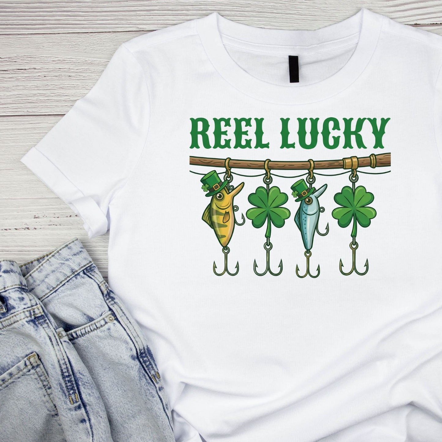 Reel Lucky Fishing Lures T-shirt | St Patrick’s Day T-shirt | Shamrock | Graphic Tee | Printed Shirt