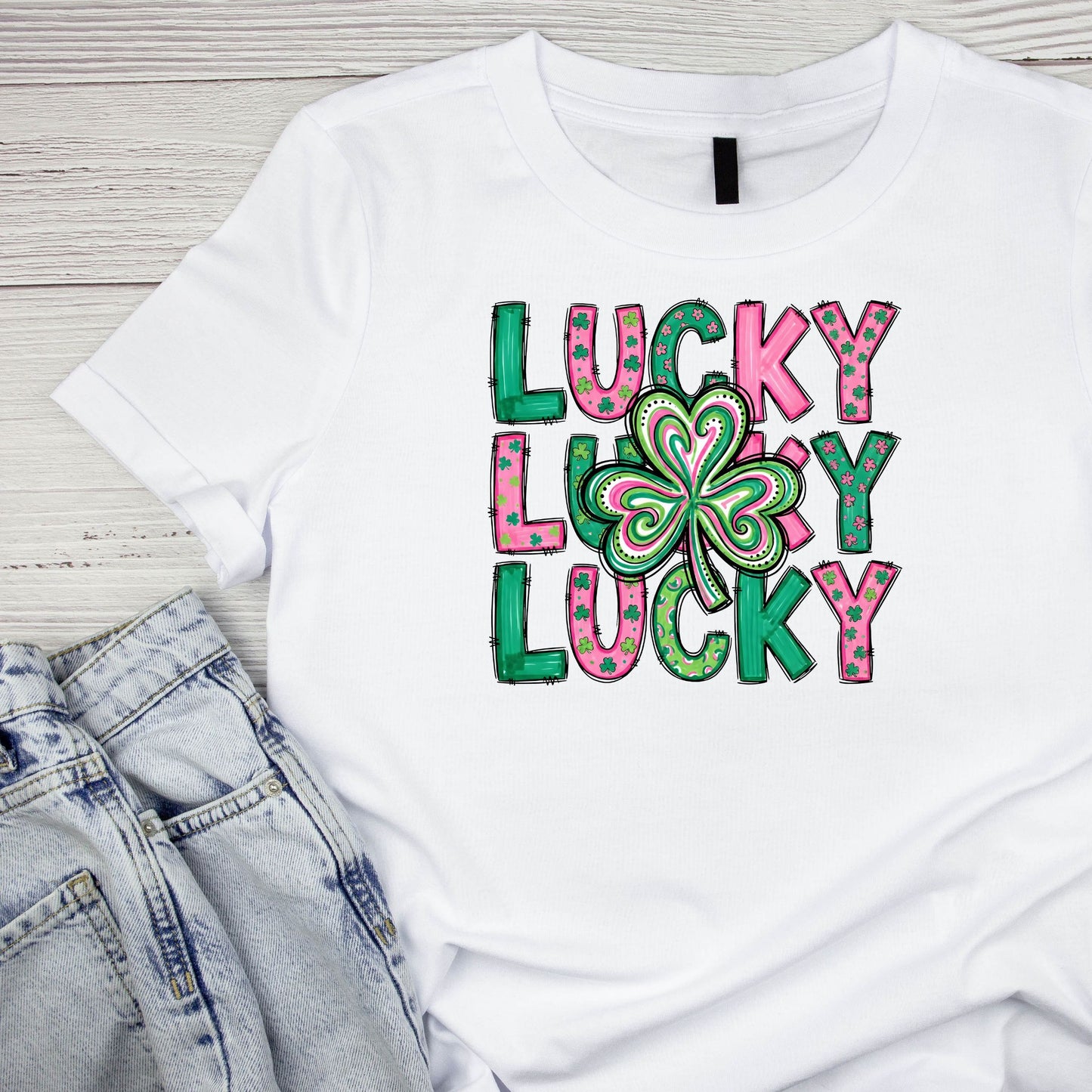 Stacked In Luck Lucky Lucky Lucky T-shirt | St Patrick’s Day T-shirt | Shamrock | Graphic Tee | Printed Shirt