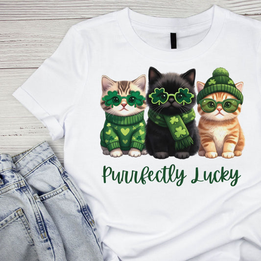 Lucky Cat Crew Perrfectly Lucky T-shirt | St Patrick’s Day T-shirt | Shamrock | Graphic Tee | Printed Shirt