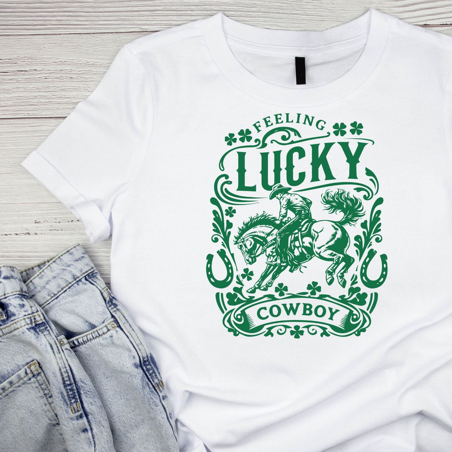 Feeling Lucky Cowboy Western Rodeo Spur T-shirt | St Patrick’s Day T-shirt | Shamrock | Graphic Tee | Printed Shirt | St. Paddy’s