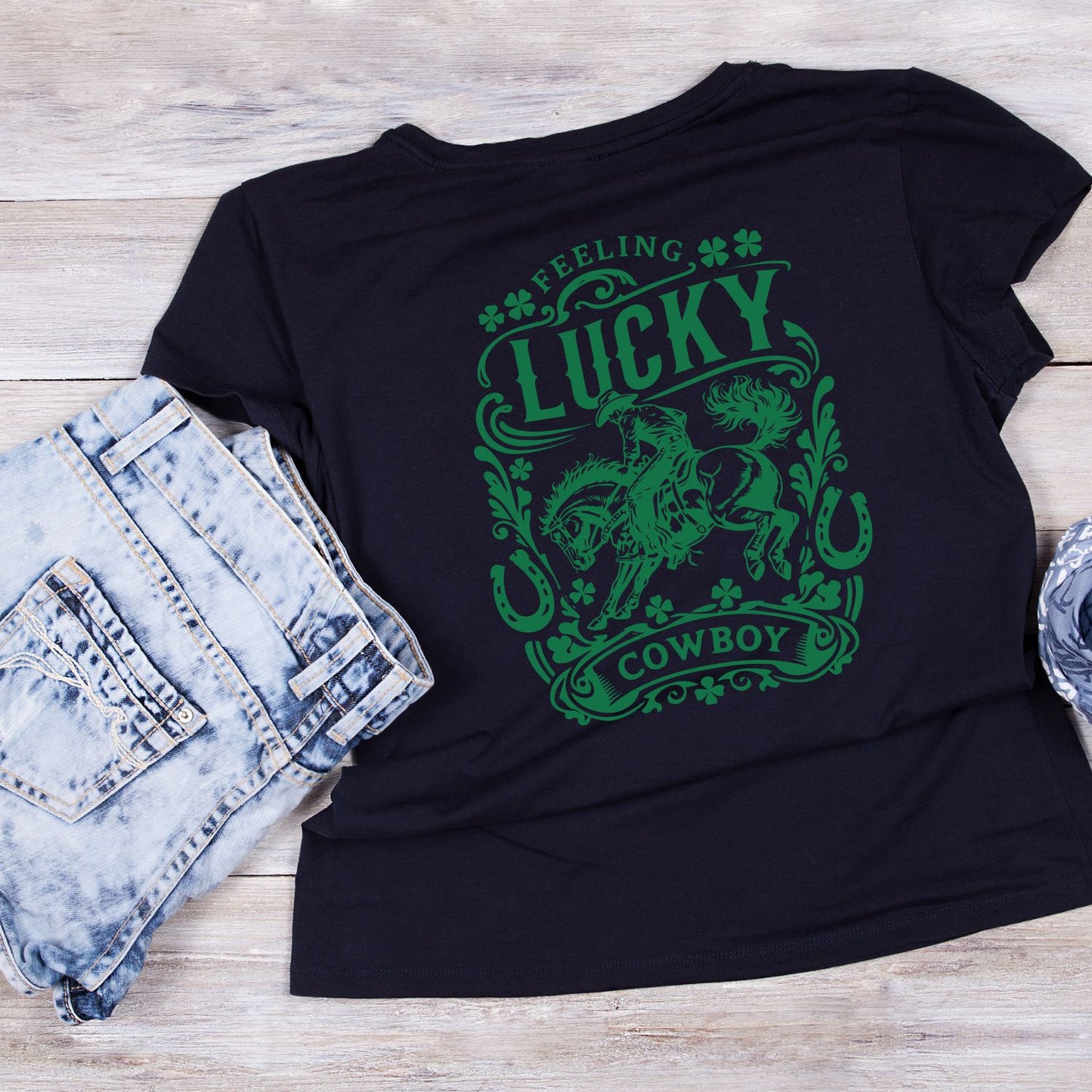 Feeling Lucky Cowboy Western Rodeo Spur T-shirt | St Patrick’s Day T-shirt | Shamrock | Graphic Tee | Printed Shirt | St. Paddy’s