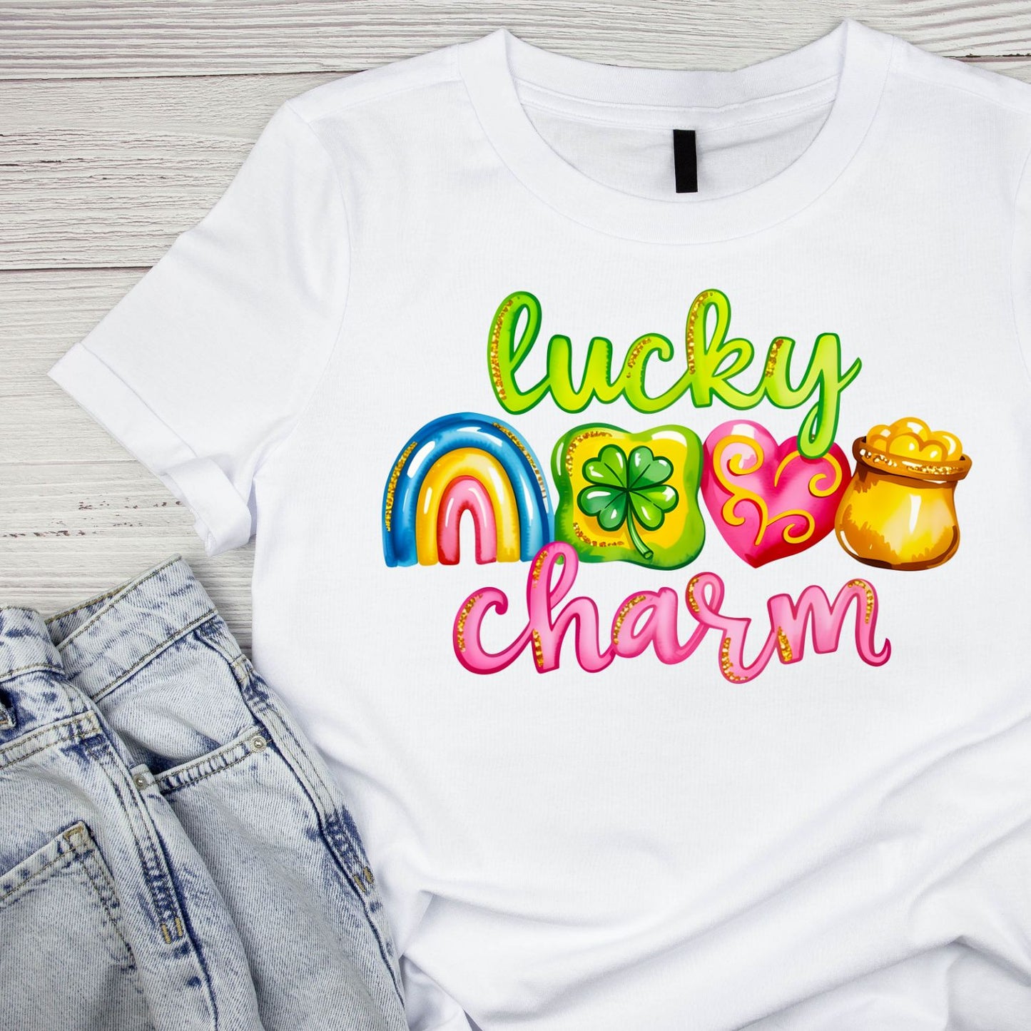 Lucky Charm Rainbow Pot of Gold Heart  T-shirt | St Patrick’s Day T-shirt | Shamrock | Graphic Tee | Printed Shirt | St. Paddy’s