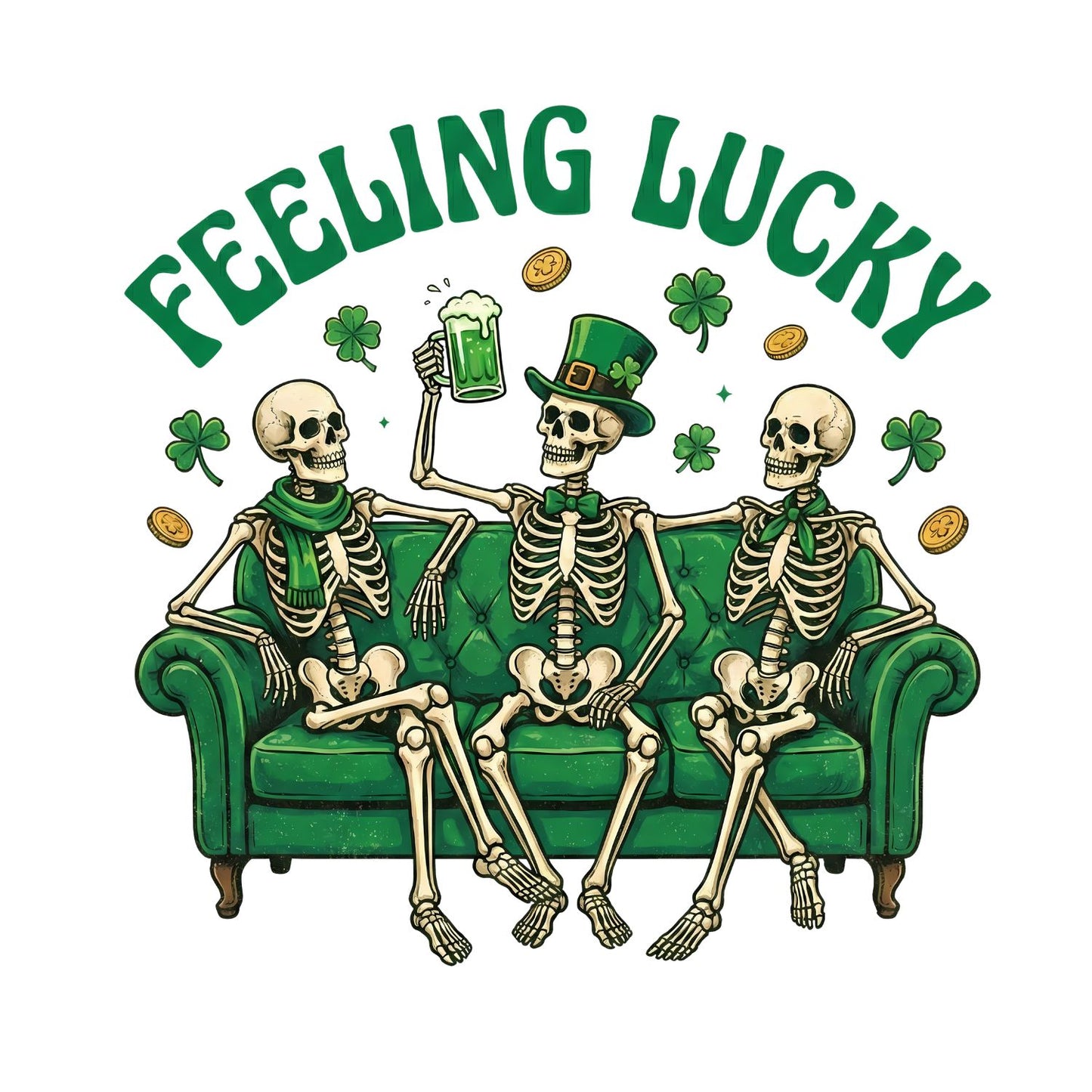 Feeling Lucky Skeltons Drinking Beer St Patrick’s day T-shirt | St Patrick’s Day T-shirt | Shamrock | Graphic Tee | Printed Shirt | St. Paddy’s