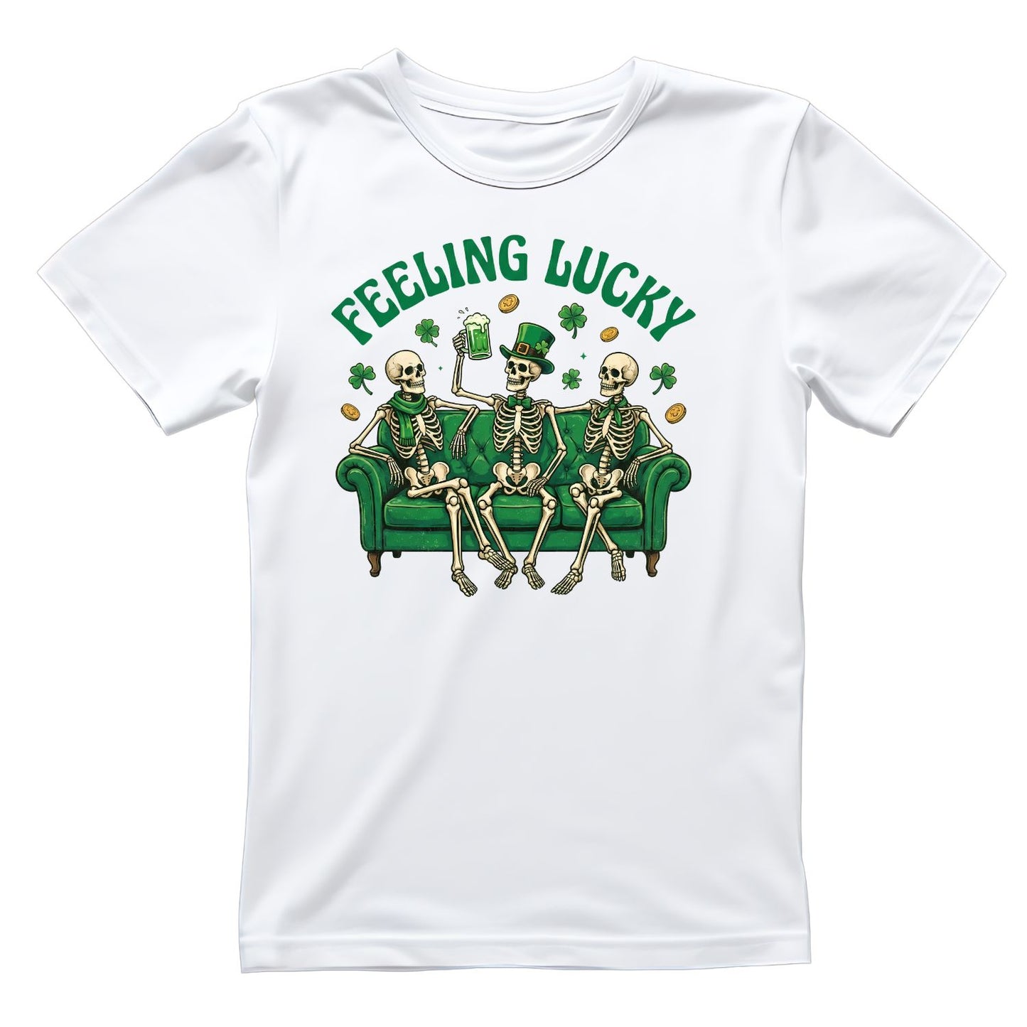 Feeling Lucky Skeltons Drinking Beer St Patrick’s day T-shirt | St Patrick’s Day T-shirt | Shamrock | Graphic Tee | Printed Shirt | St. Paddy’s
