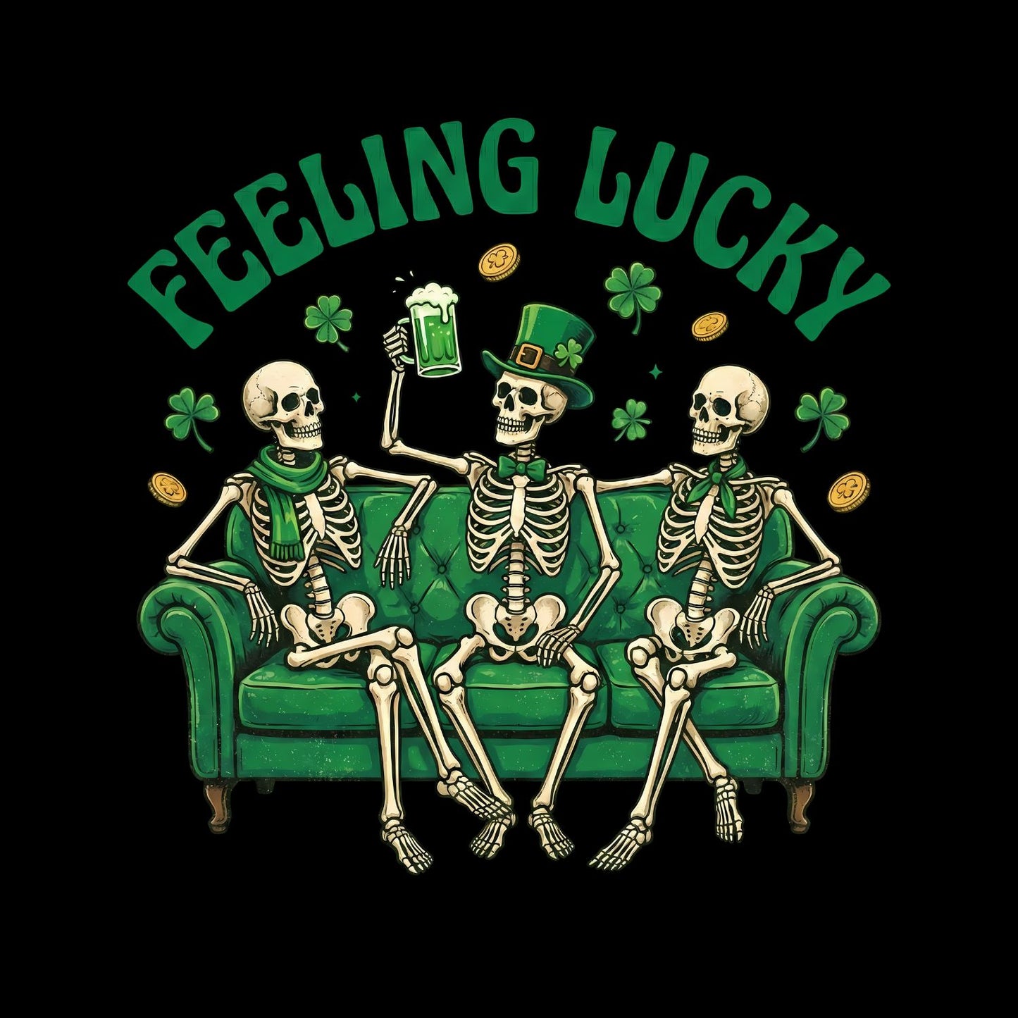 Feeling Lucky Skeltons Drinking Beer St Patrick’s day T-shirt | St Patrick’s Day T-shirt | Shamrock | Graphic Tee | Printed Shirt | St. Paddy’s